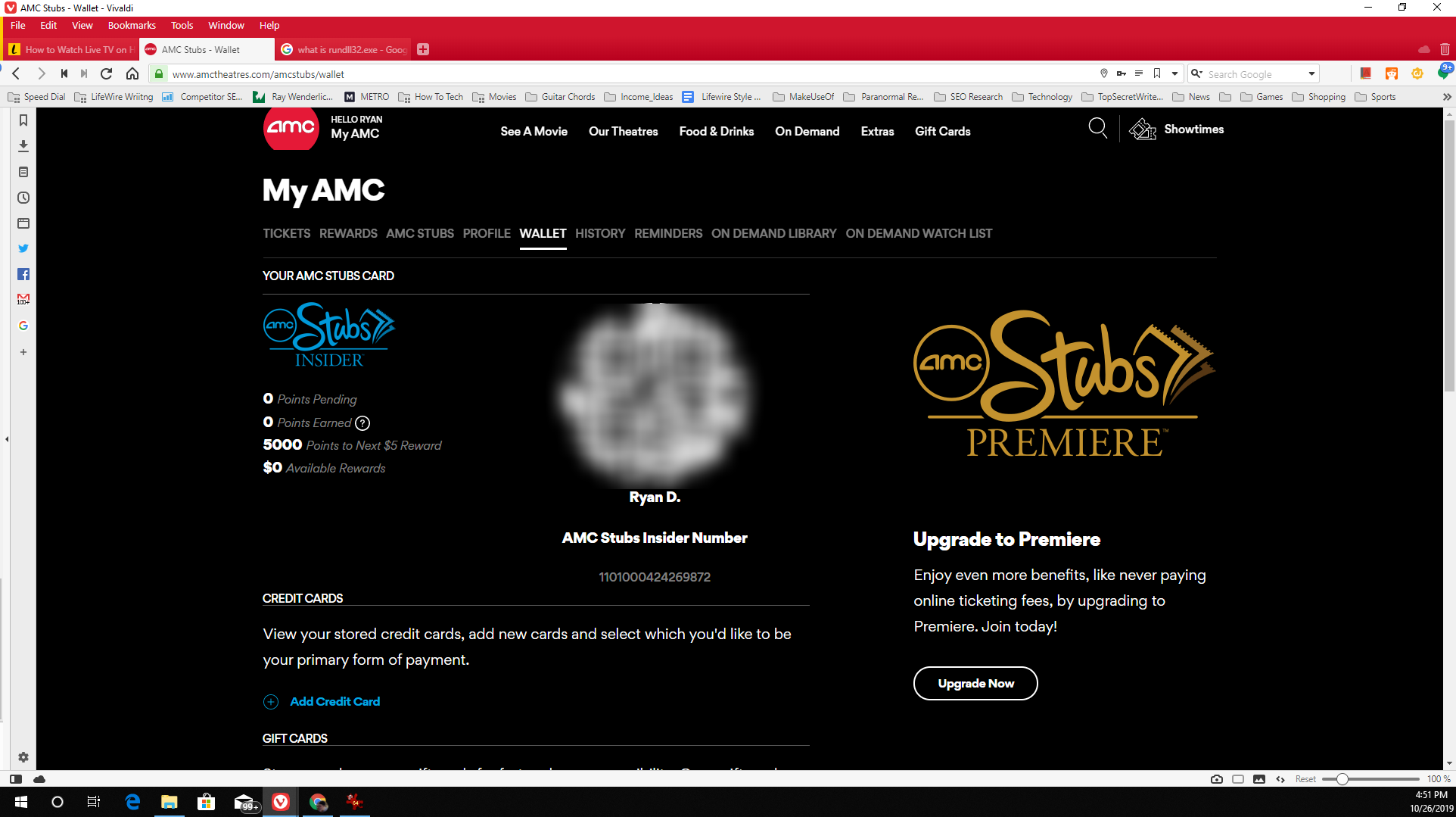 Captura de tela do saldo de pontos AMC Stubs