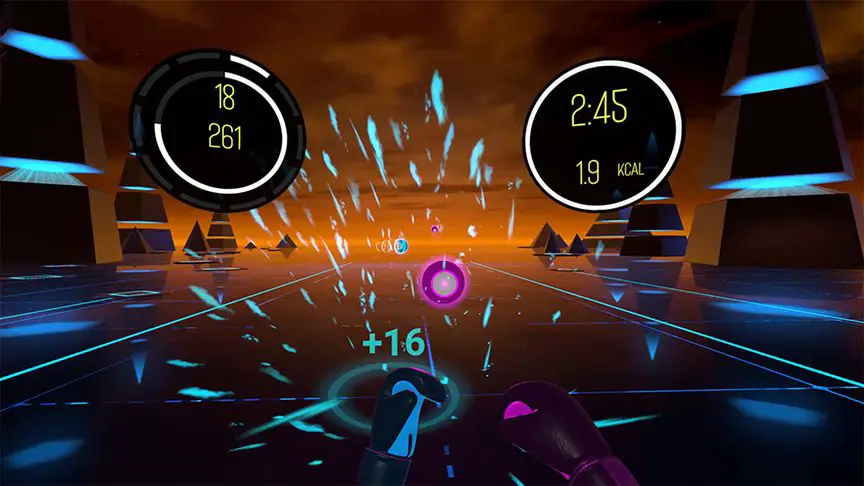 Uma captura de tela do jogo de boxe virtual BoxVR. 