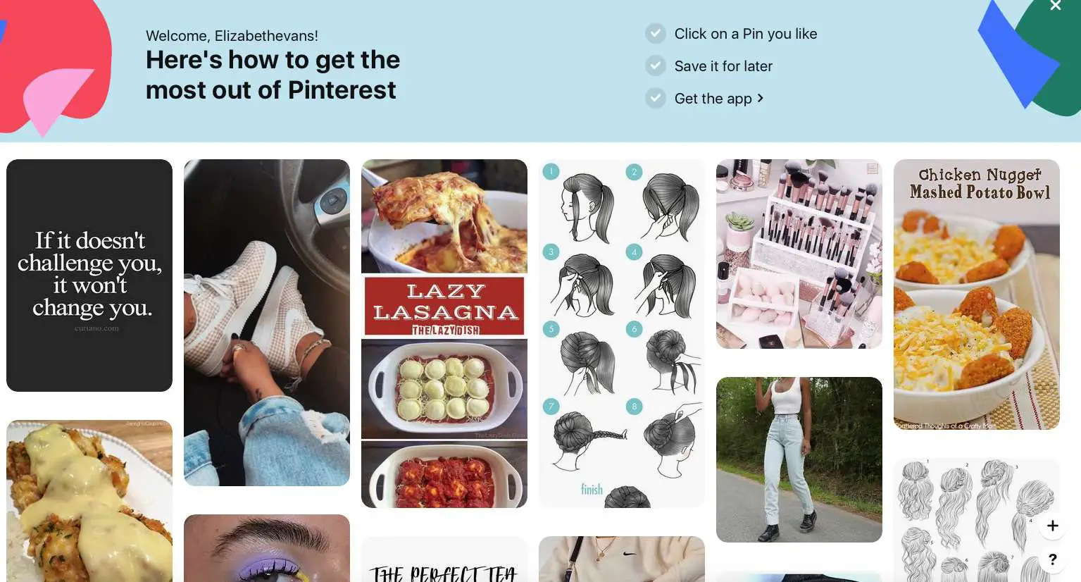 Captura de tela da configuração da conta do Pinterest