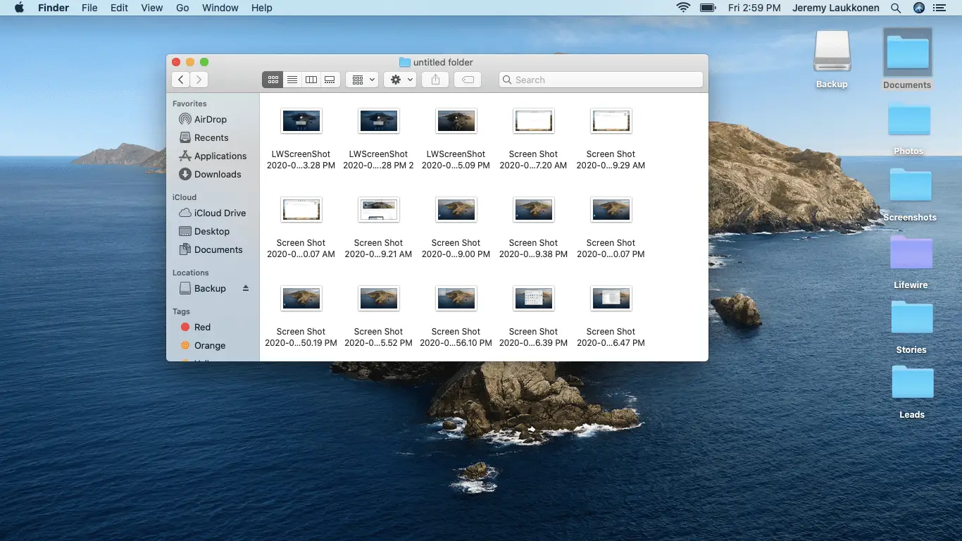 Uma captura de tela de uma pasta de arquivos no macOS.