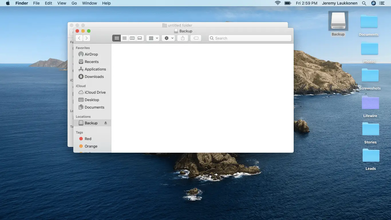 Uma captura de tela de uma unidade flash USB no macOS.