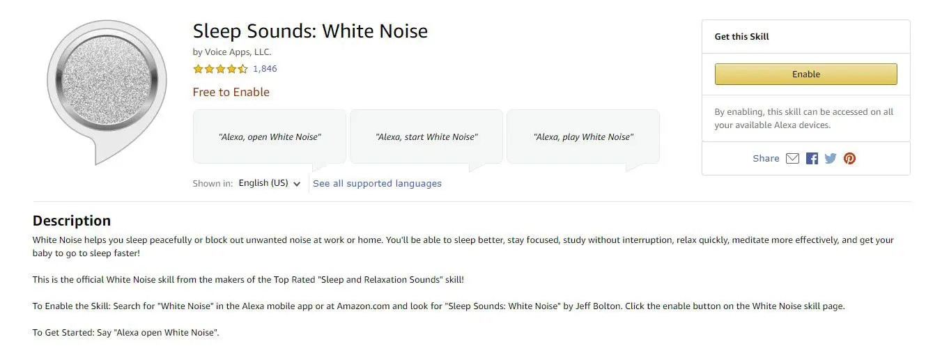Sleep Sounds: White Noise Amazon Skills habilitar tela