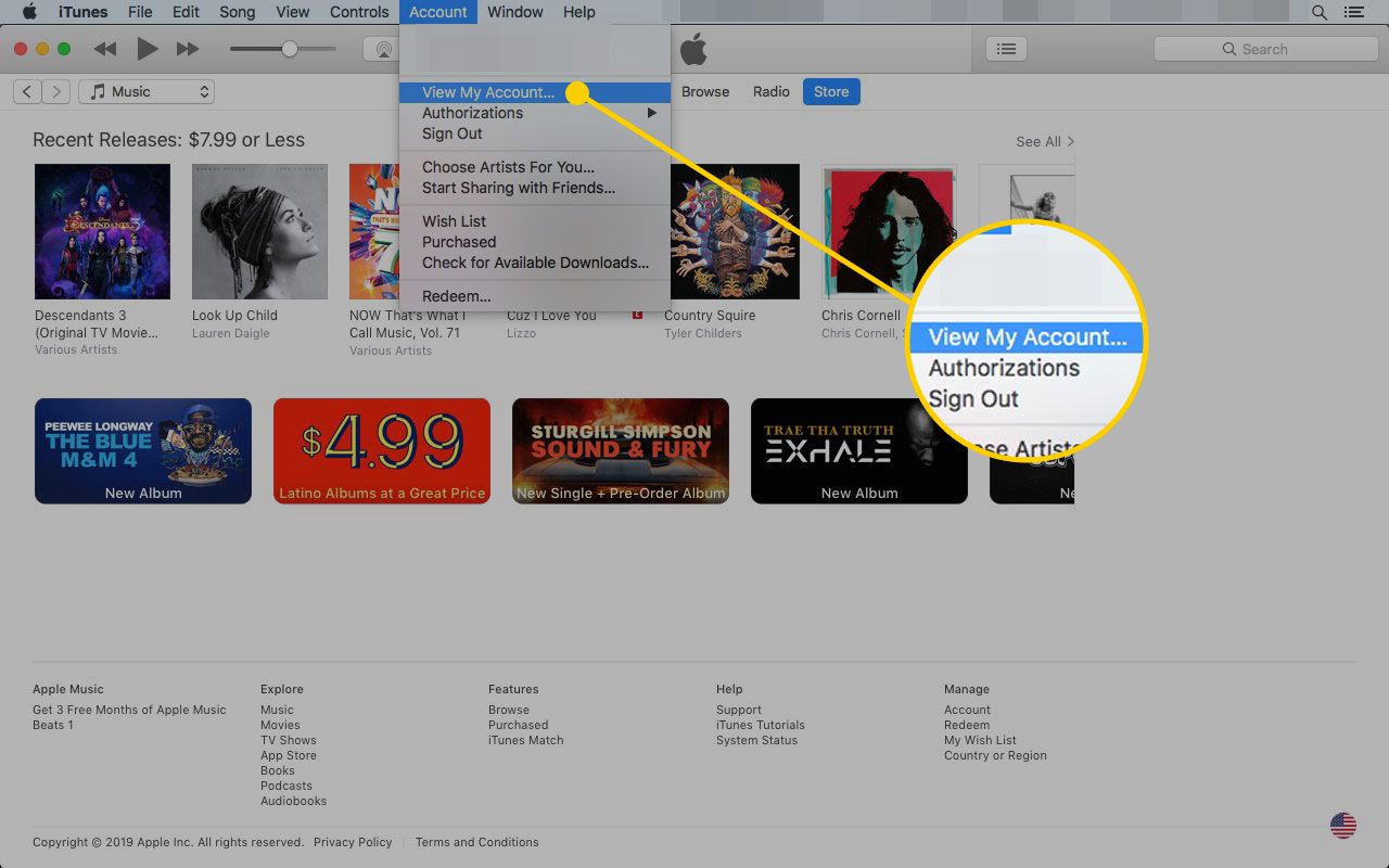 Exibir opção Minha conta no iTunes em um Mac