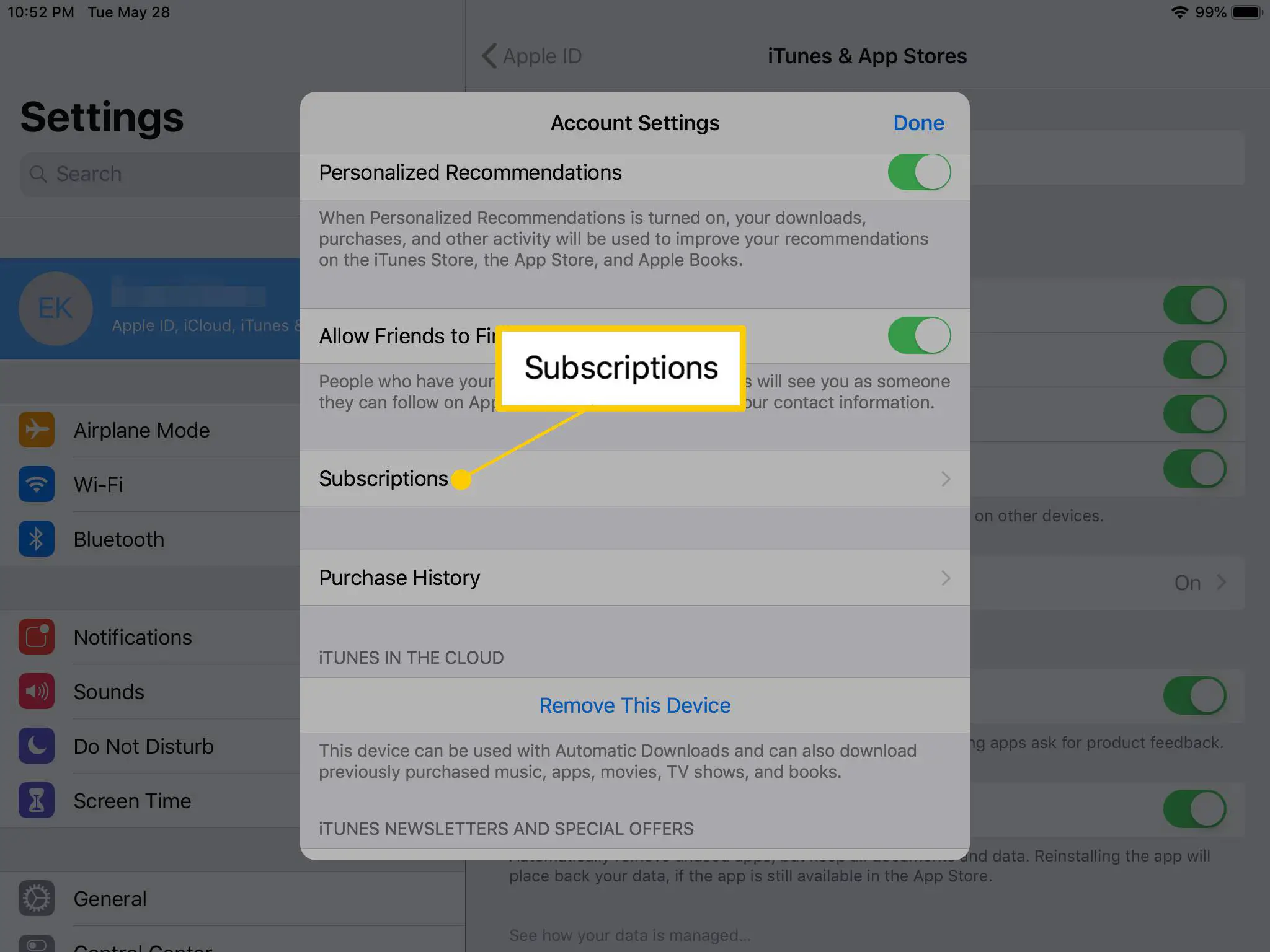 Cancelar assinaturas de aplicativos no iPad