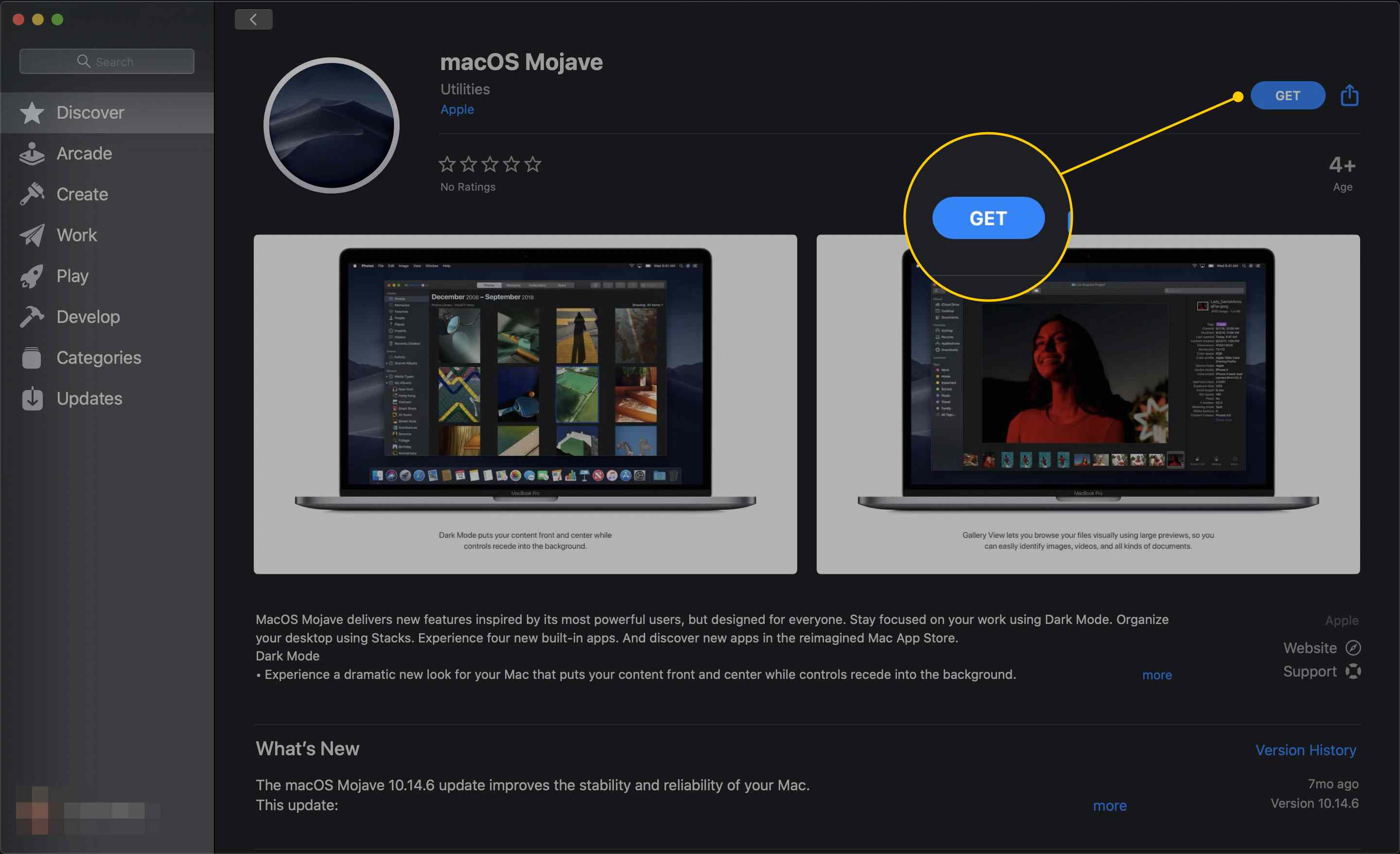 Obtenha o botão para macOS Mojave na App Store
