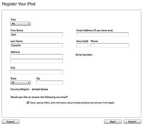 Registrando seu iPod