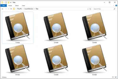 Captura de tela de vários arquivos MOBI no Windows 10