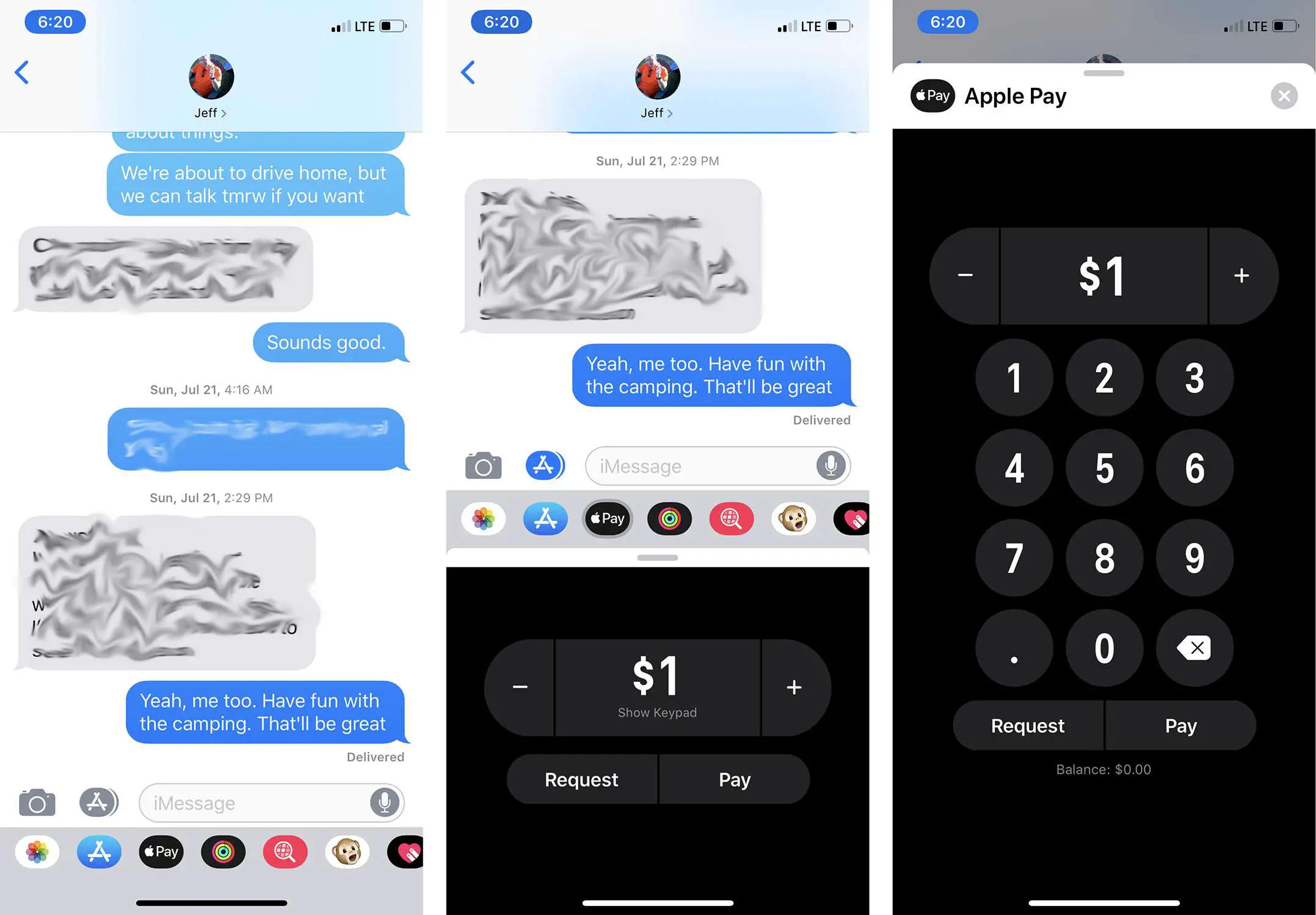 Capturas de tela de envio de dinheiro com o Apple Pay Cash