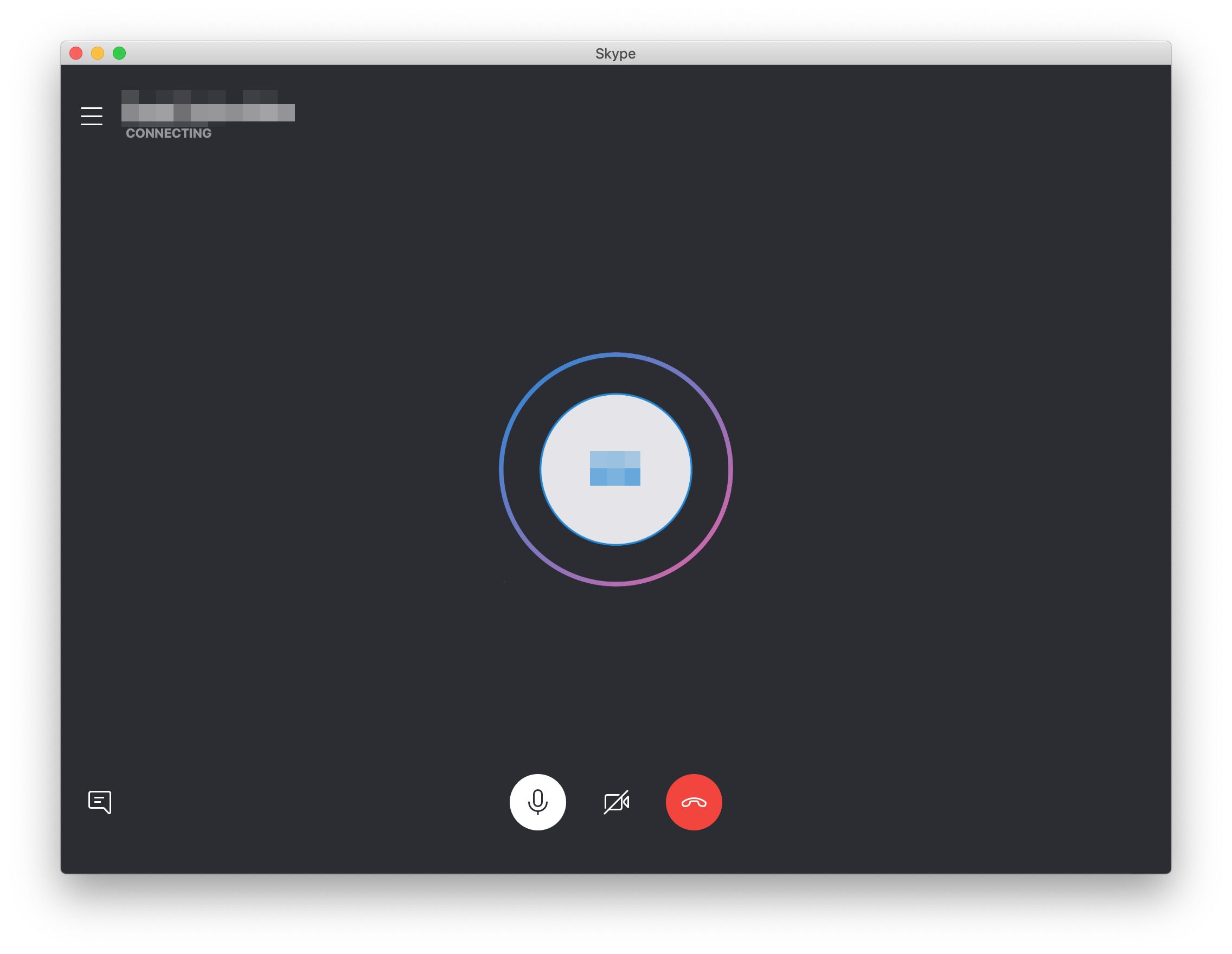 Tela de chamadas do Skype para macOS