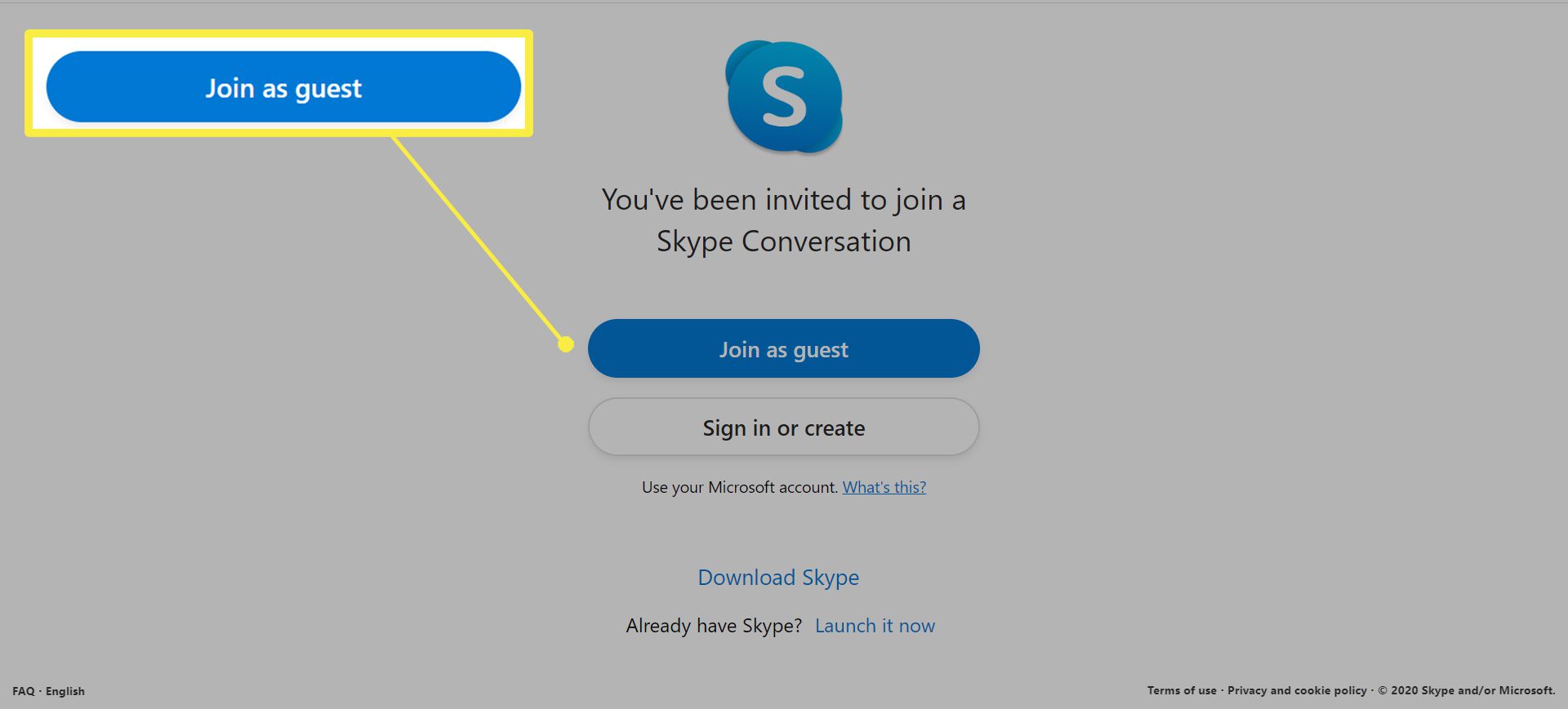 Entrando em uma Chamada Meet Now do Skype.