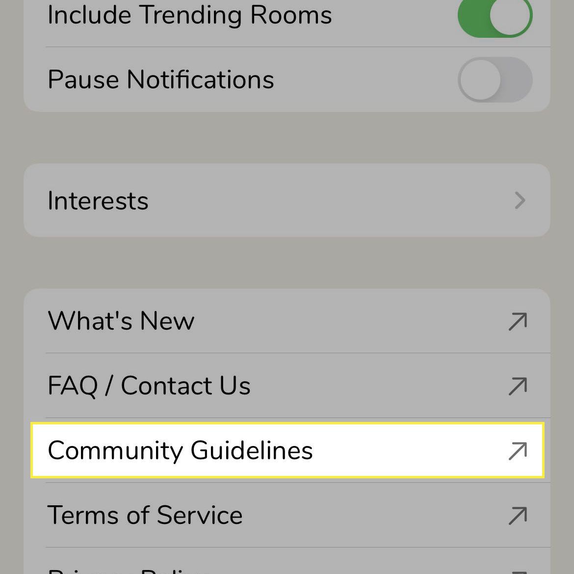 Diretrizes da comunidade no aplicativo Clubhouse.