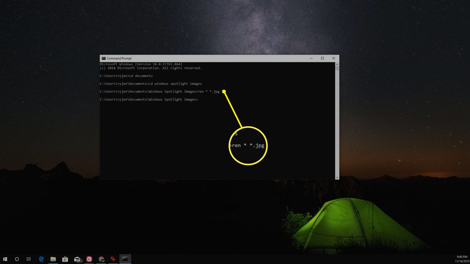 Captura de tela de renomeação de arquivos de imagem do Windows Spotlight