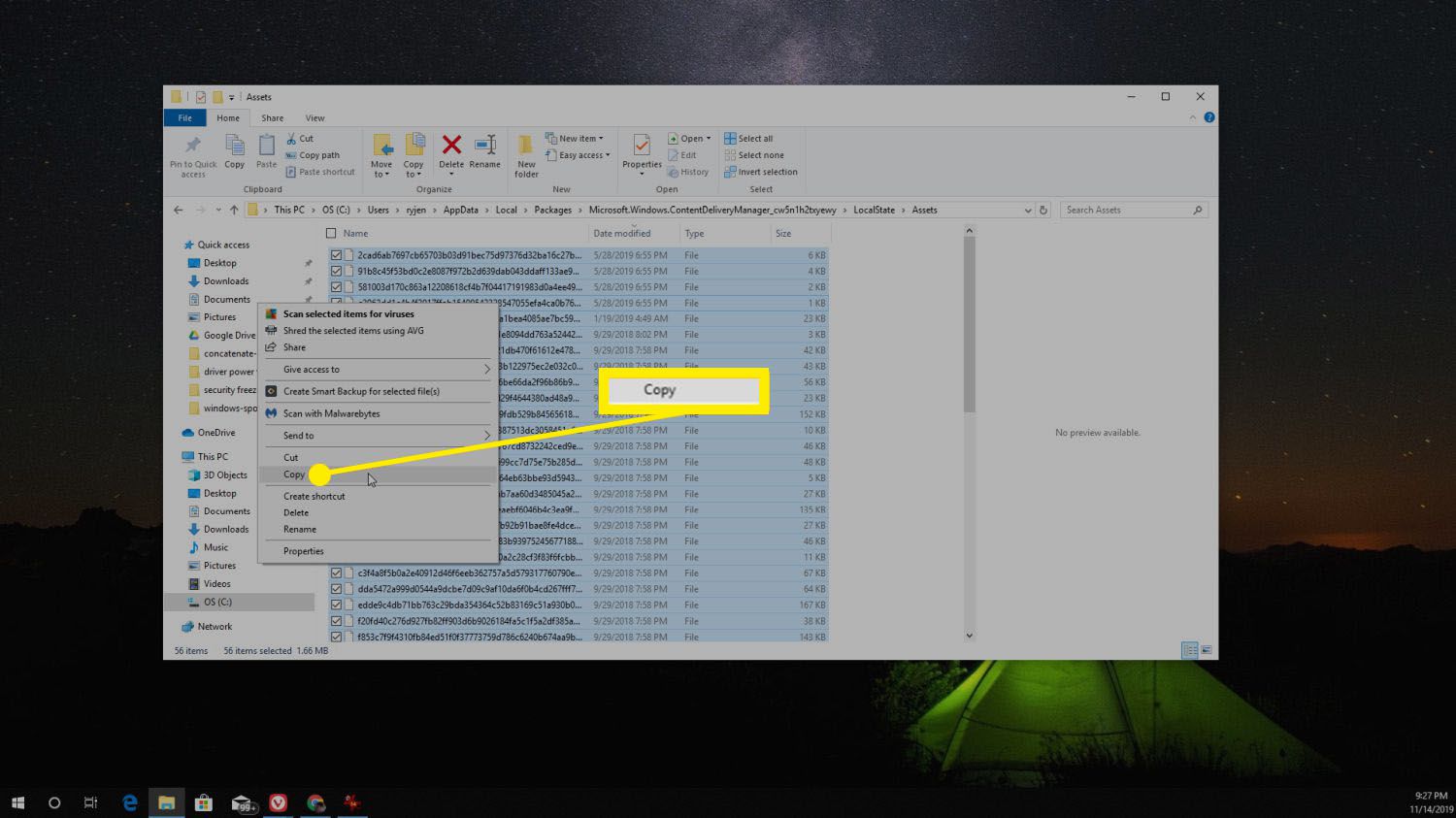 Copiando arquivos do Windows Spotlight