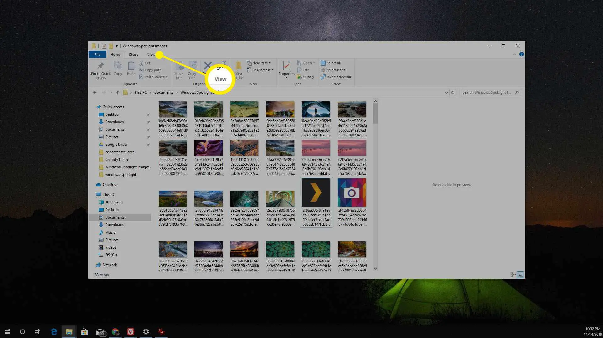 A pasta de imagens do Windows Spotlight copiada