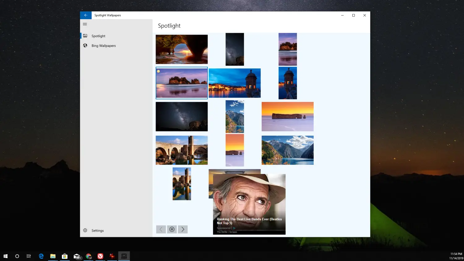 Captura de tela de imagens Spotlight e Bing em papéis de parede Spotlight