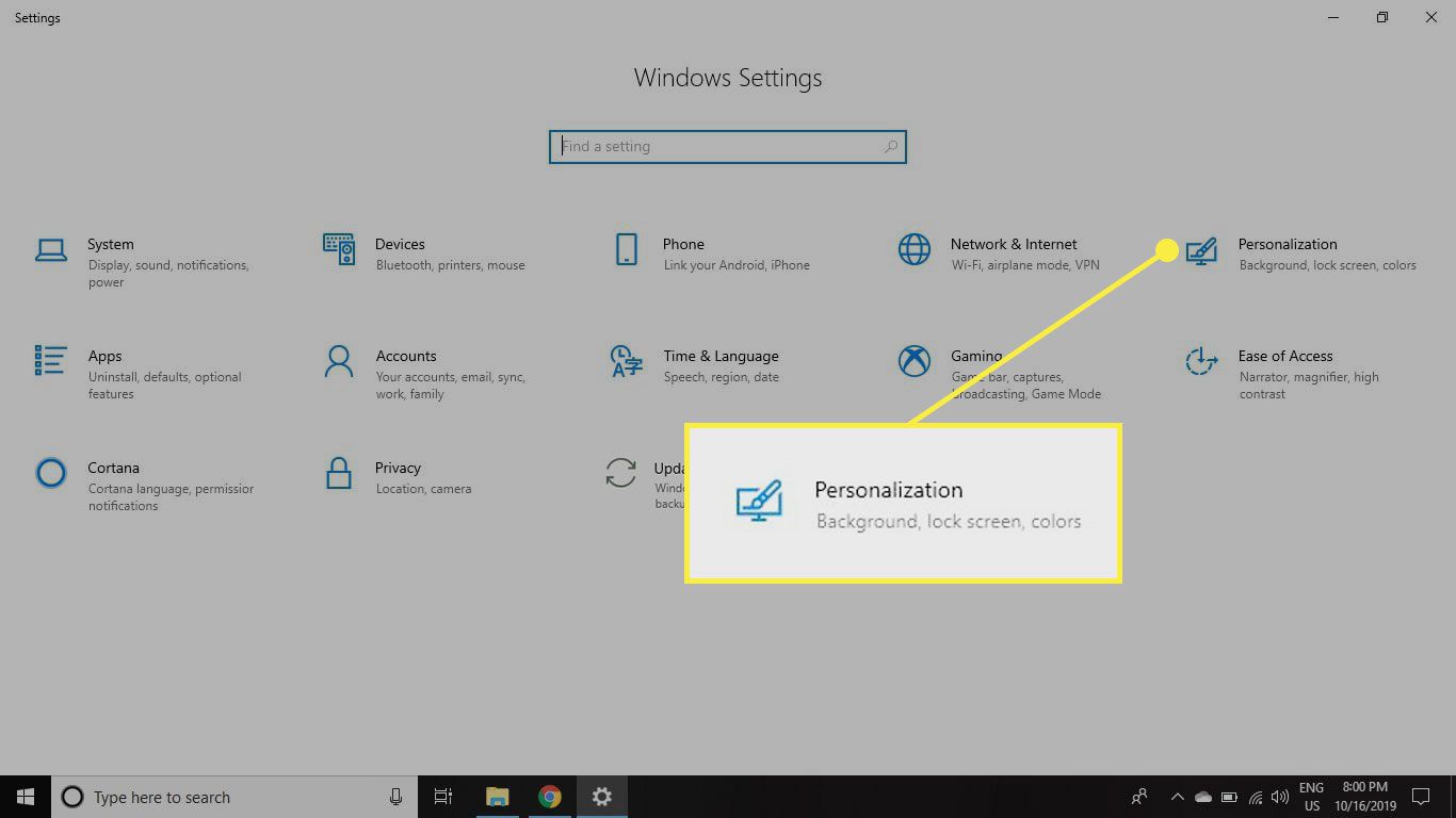 Personalização nas configurações do Windows