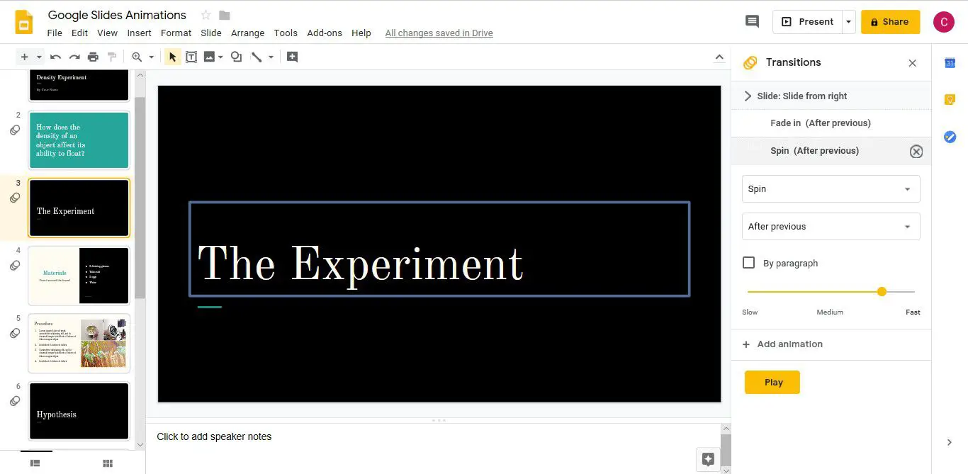 Uma captura de tela mostrando como excluir uma animação do Apresentações Google