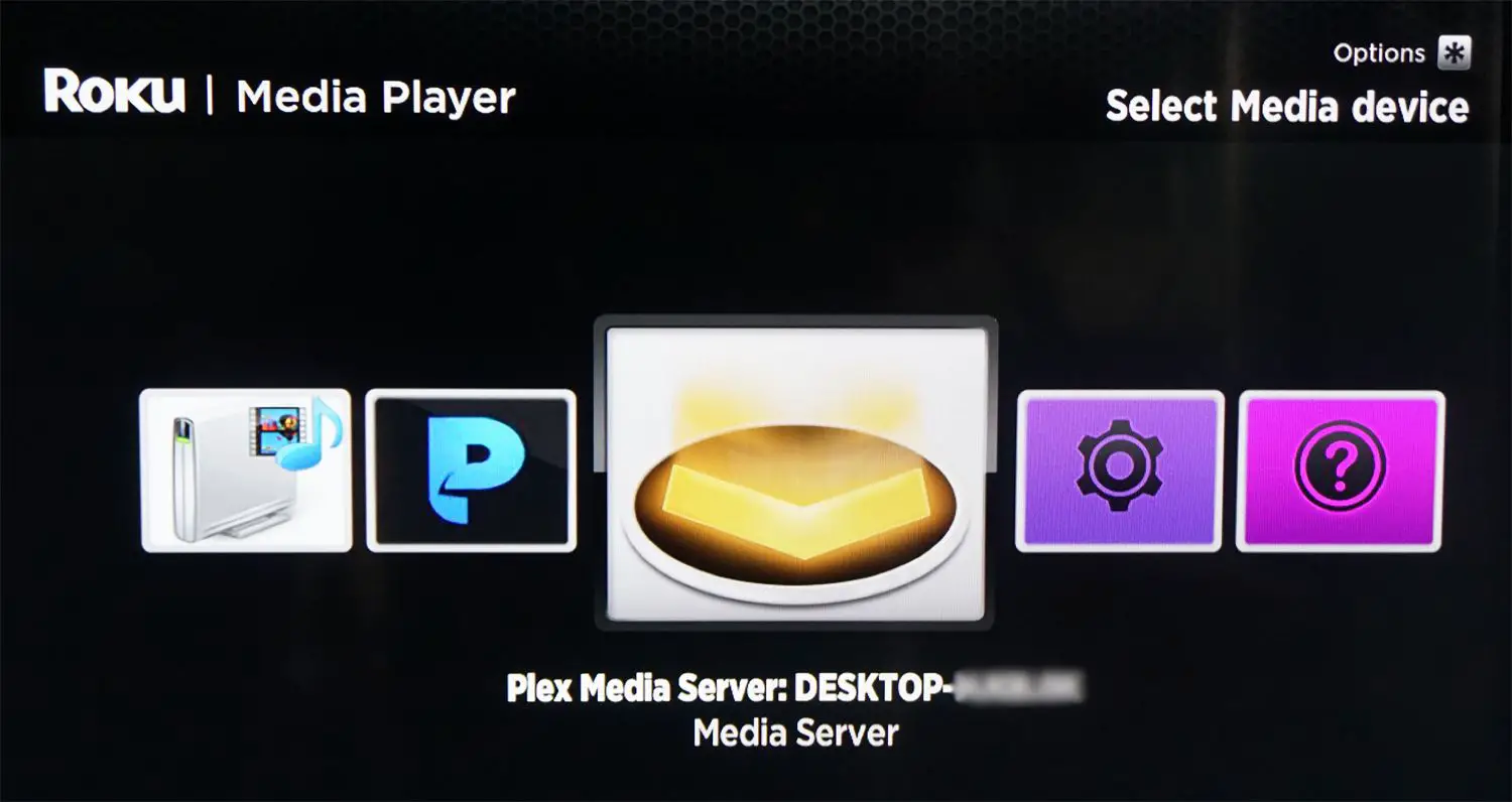 Aplicativo Roku Media Player - Selecione a fonte do servidor de mídia