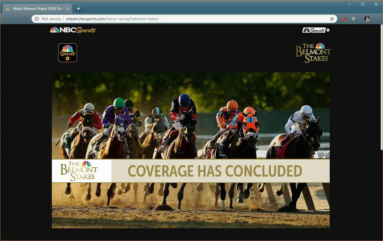Uma captura de tela do site NBC Sports Belmont Stakes.