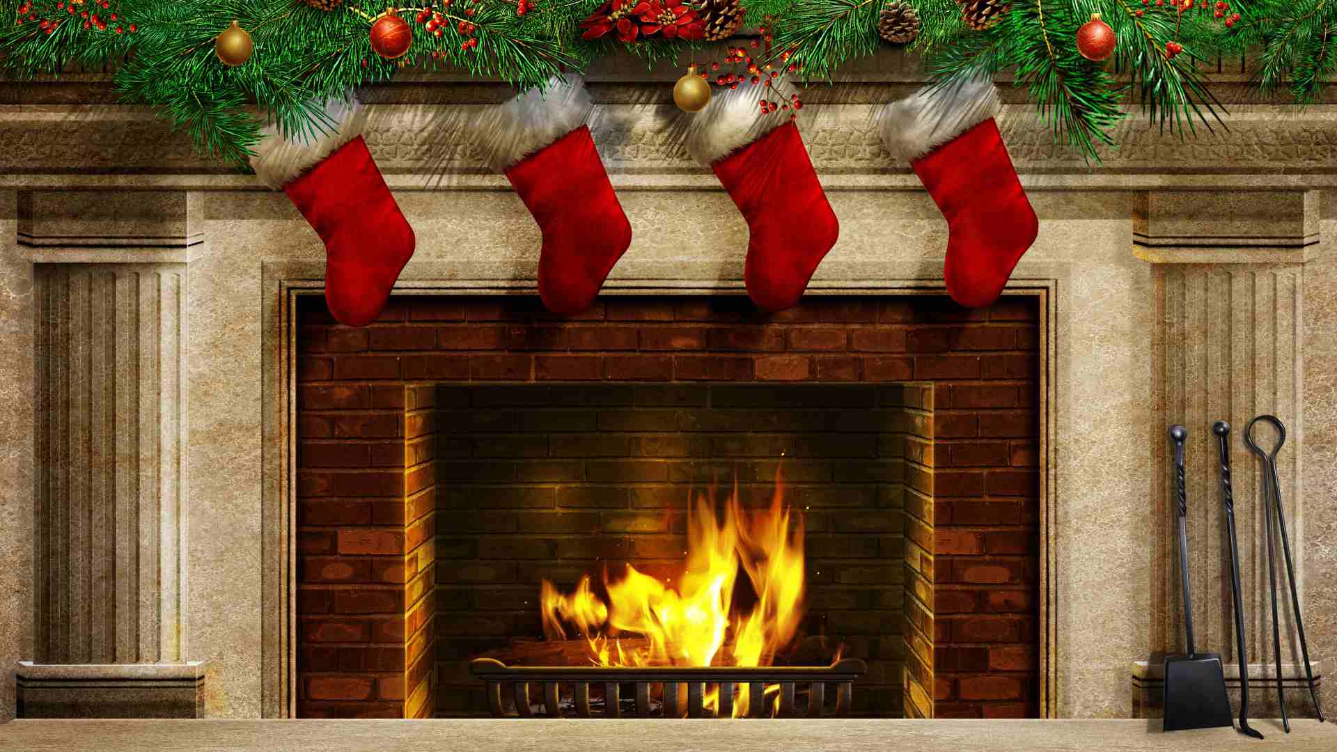 Papel de parede de Natal grátis com meias penduradas acima da lareira