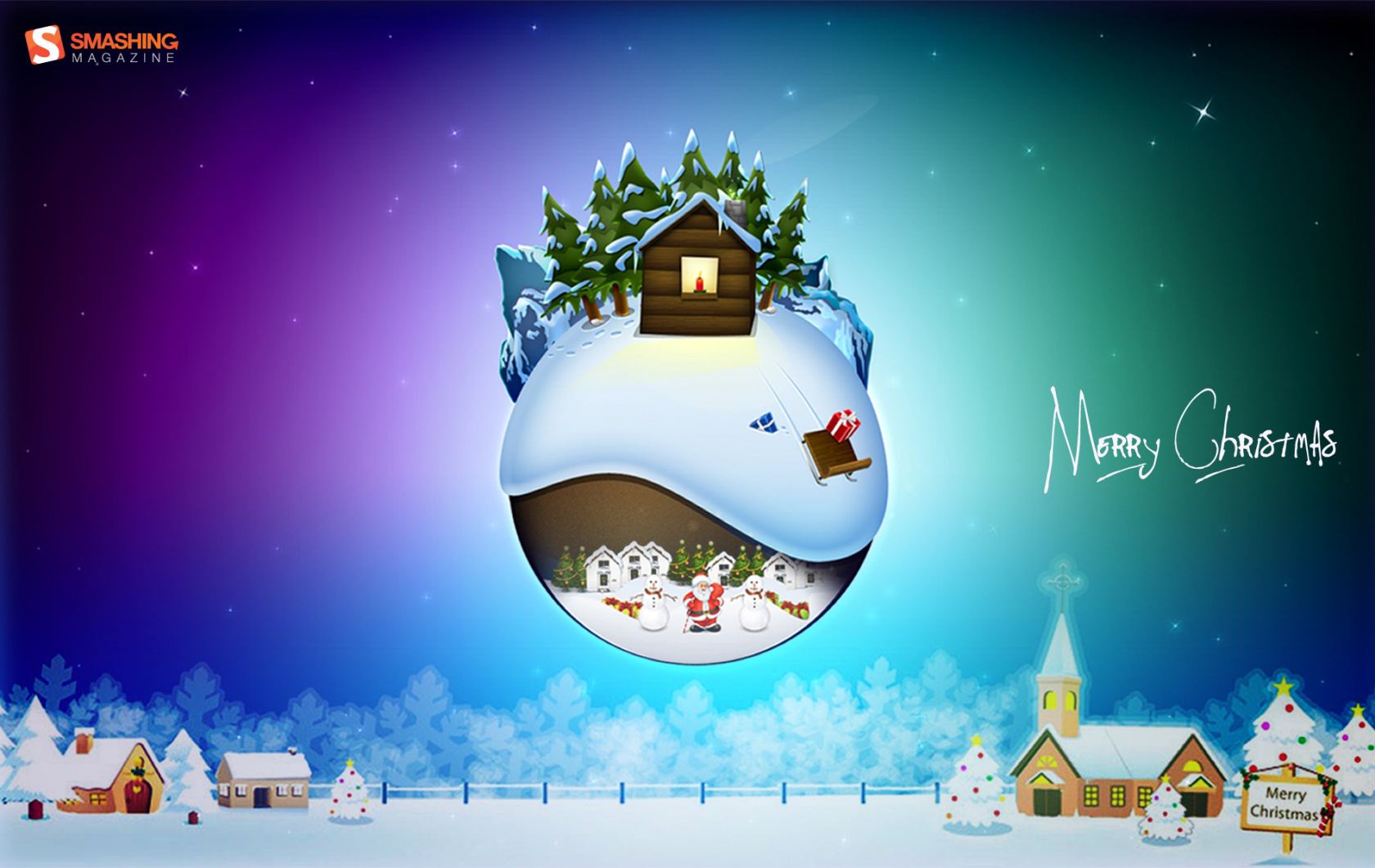 Papel de parede de Natal grátis com uma ilustração do mundo como um globo de neve