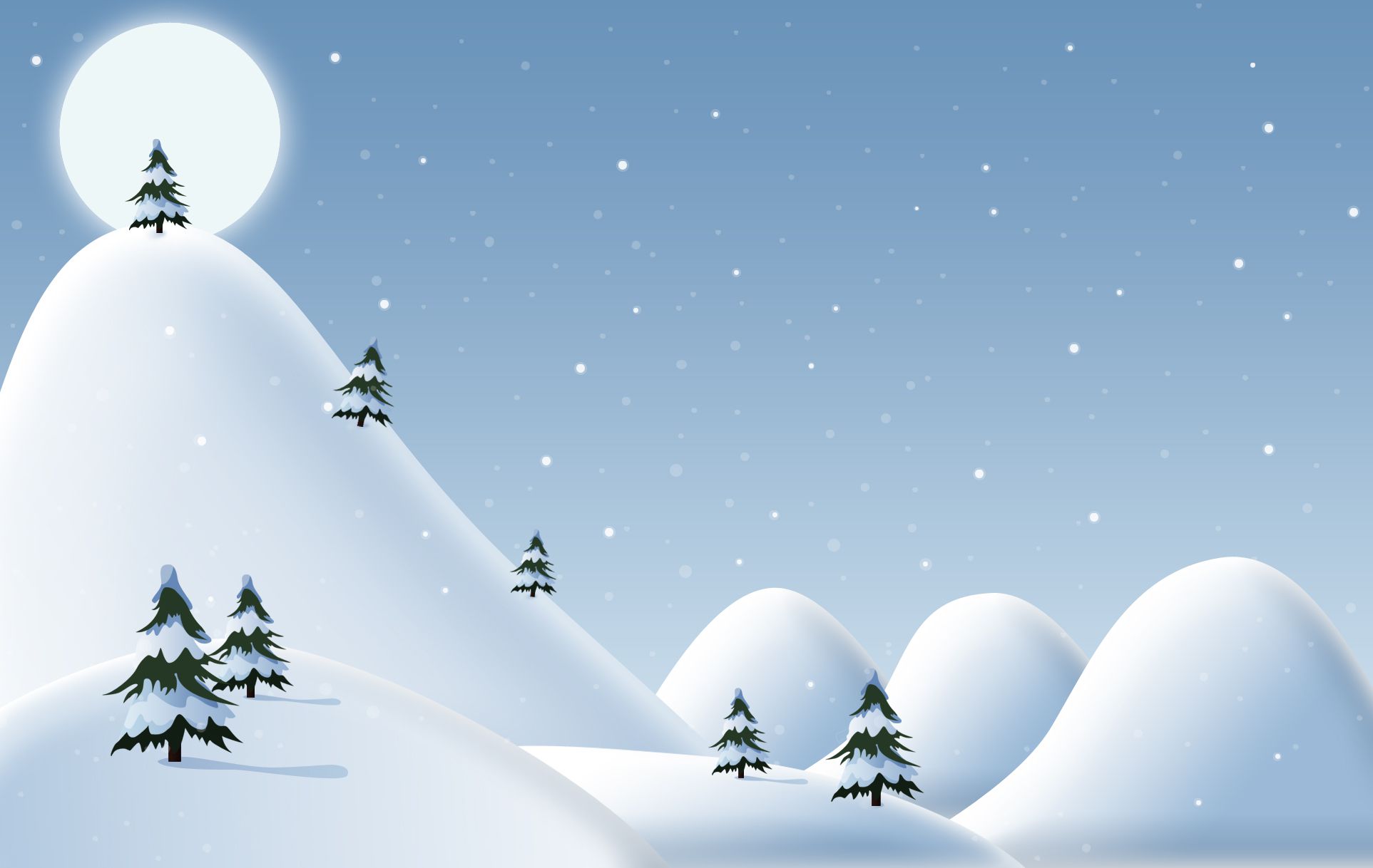 Papel de parede de Natal grátis com uma ilustração de colinas nevadas e árvores perenes