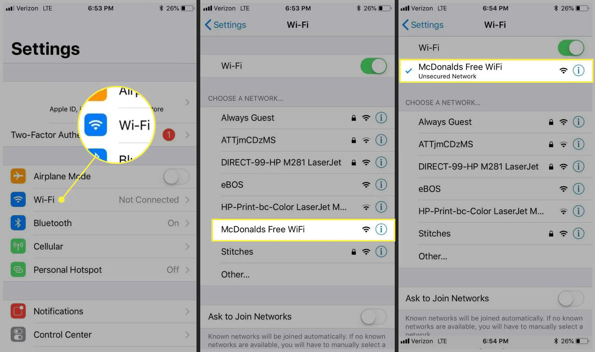 Conectando-se ao Wi-Fi gratuito do McDonald's no iOS