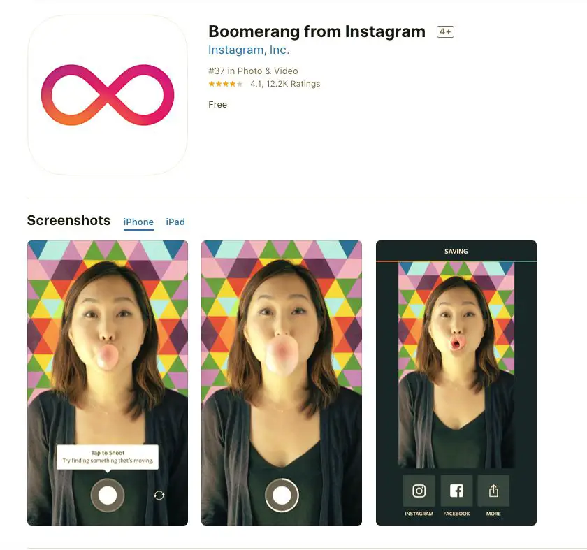 Boomerang do aplicativo Instagram