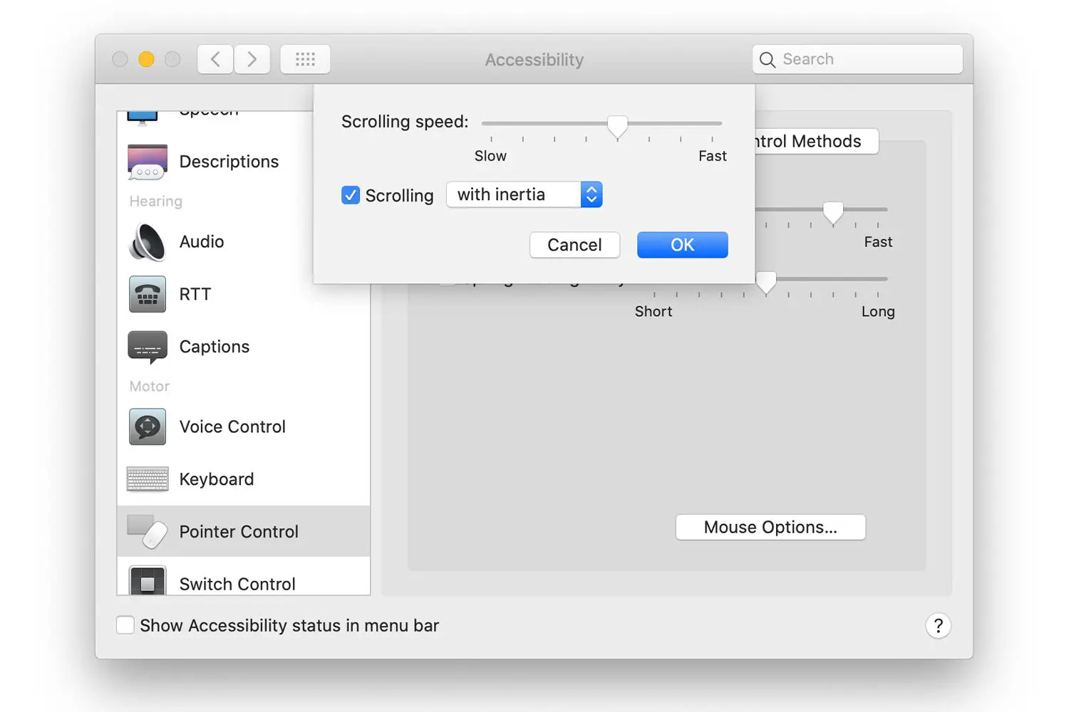 Configurações de velocidade de rolagem do mouse no Mac