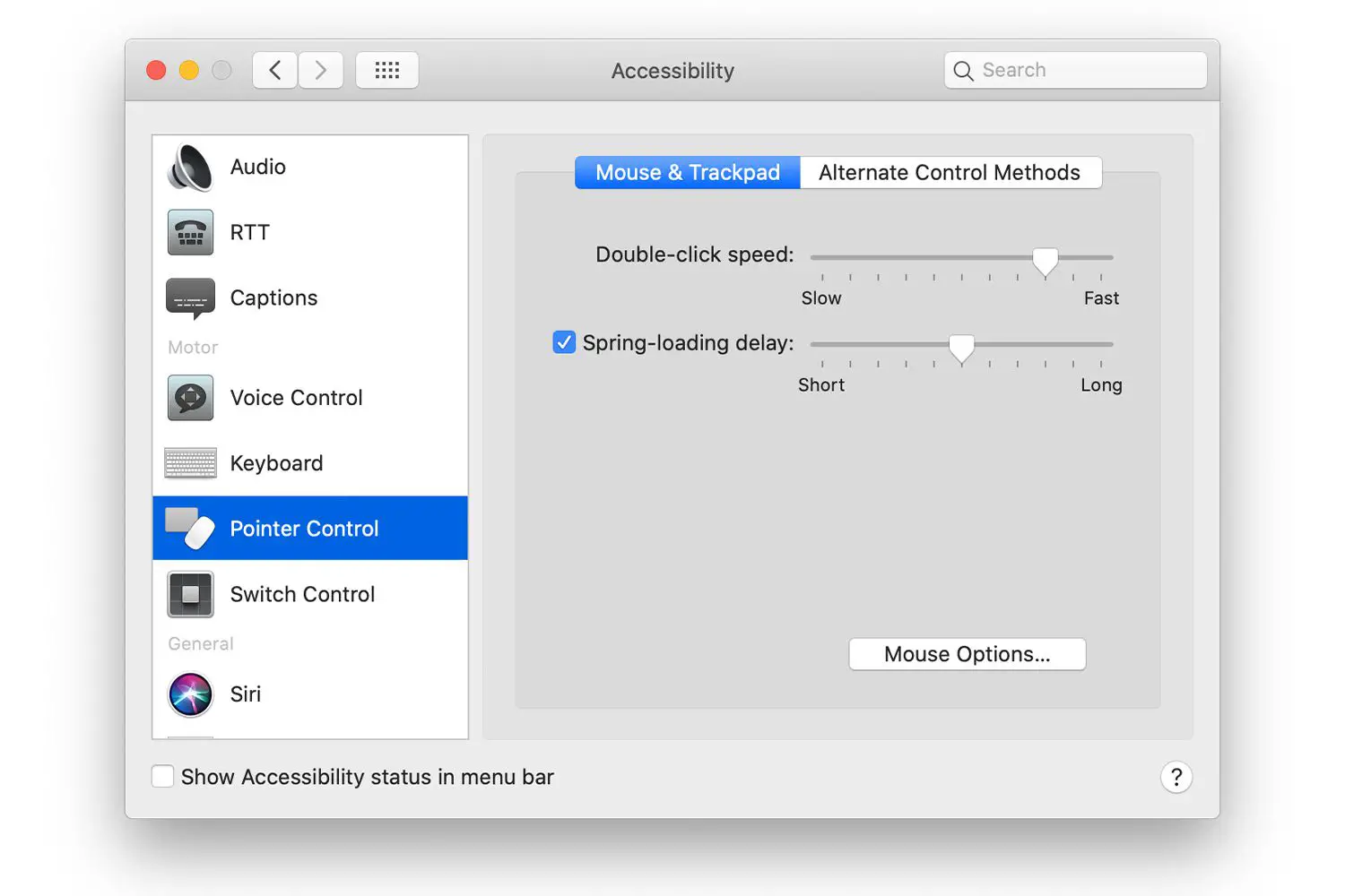 Preferências do sistema de acessibilidade no Mac