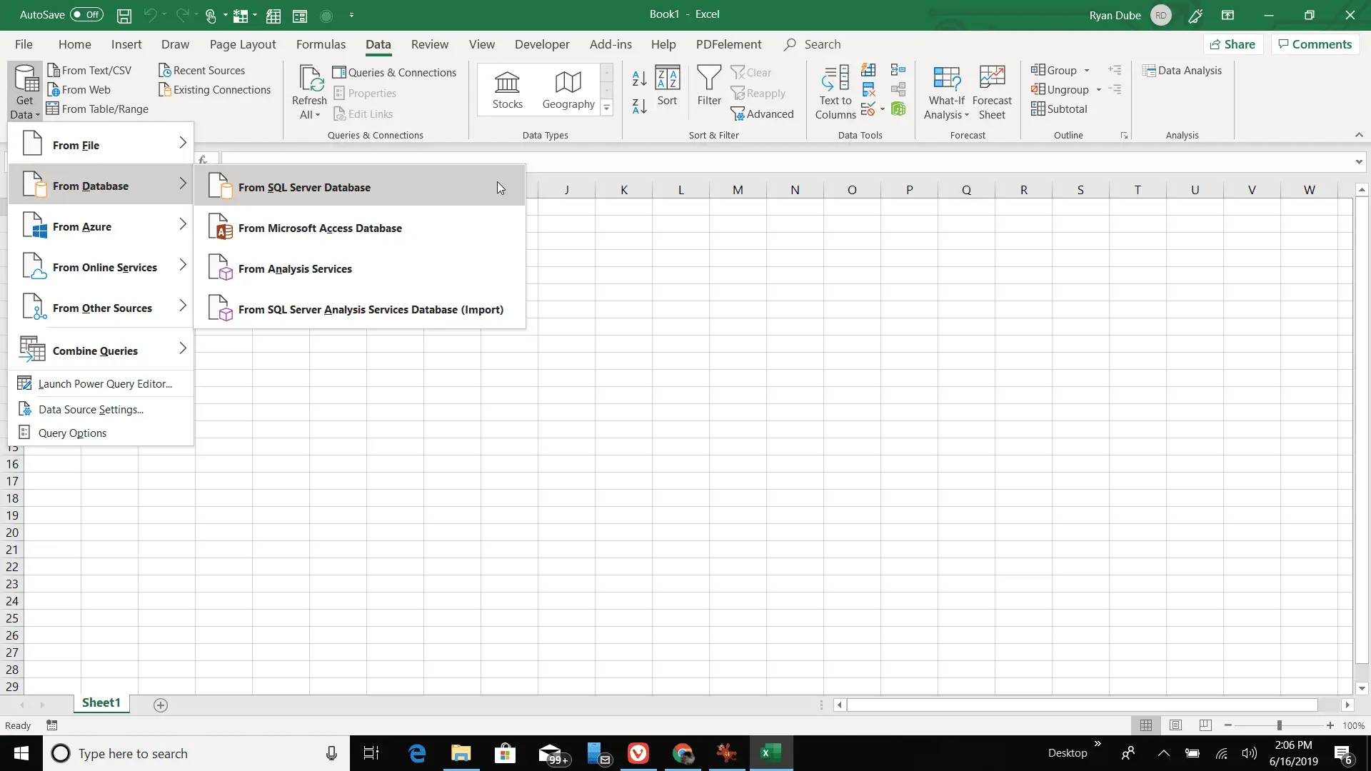 Captura de tela da importação de dados para o Excel