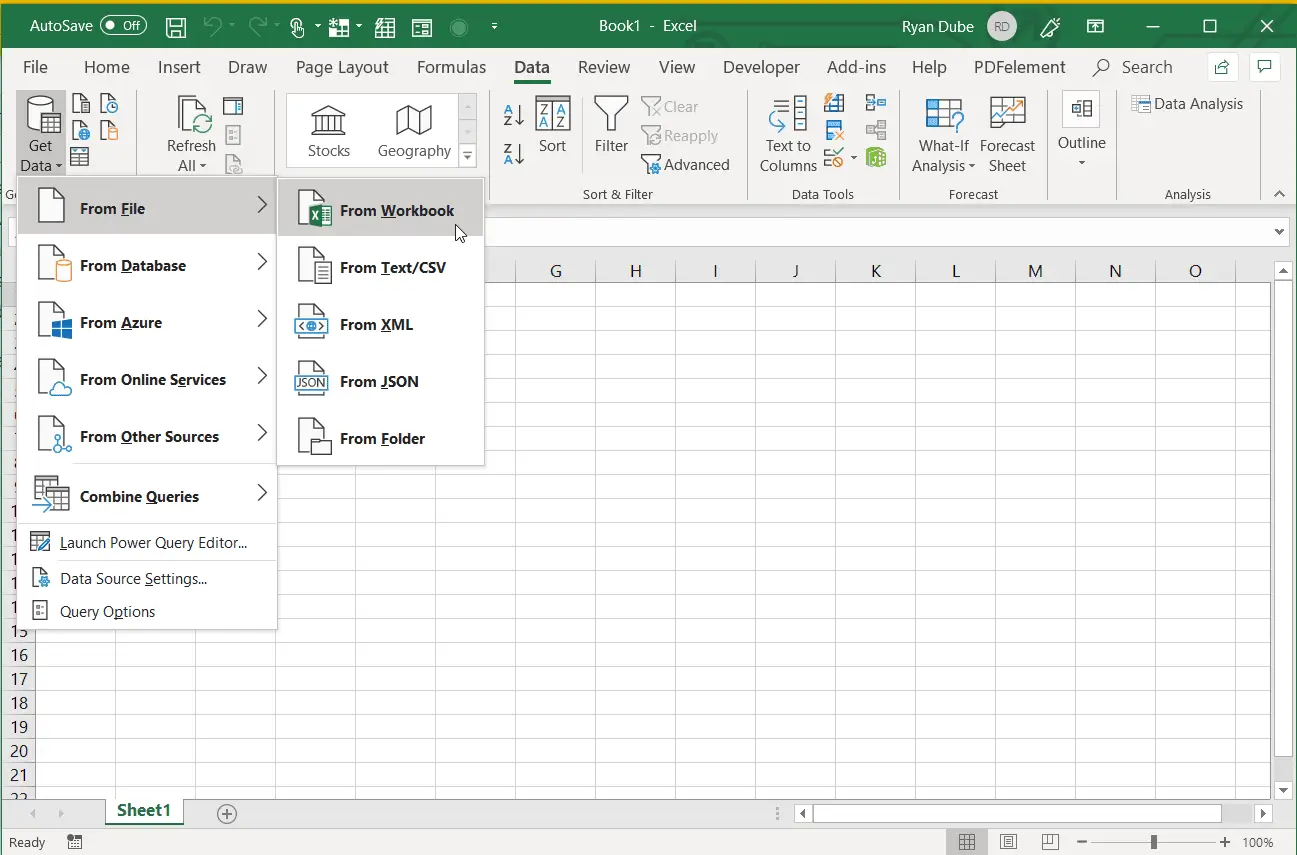 Captura de tela da seleção de uma fonte de dados no Excel