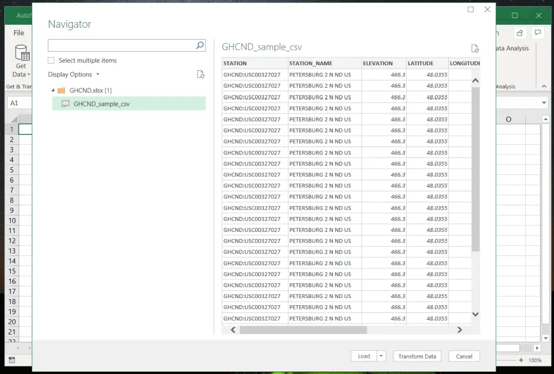 Captura de tela da importação de uma pasta de trabalho externa do Excel para o Excel