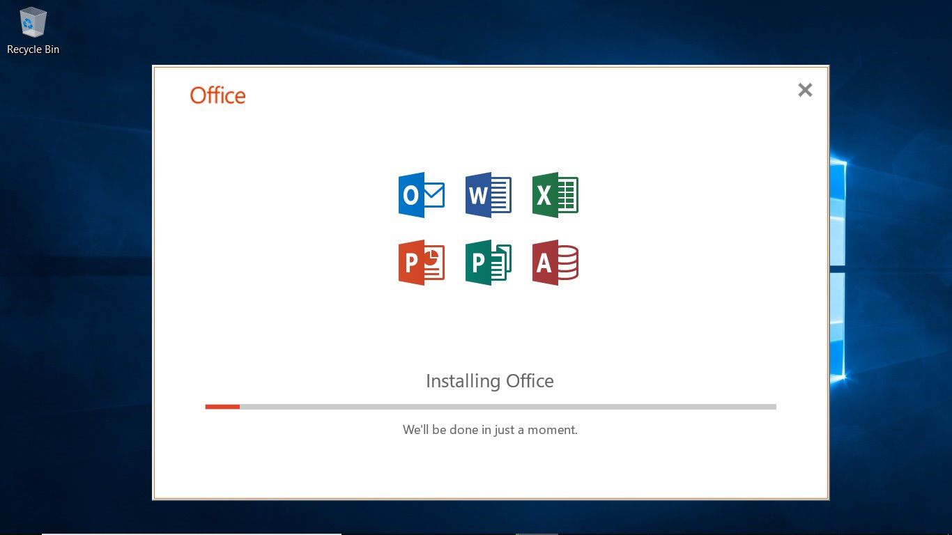 A janela de instalação do Office 365