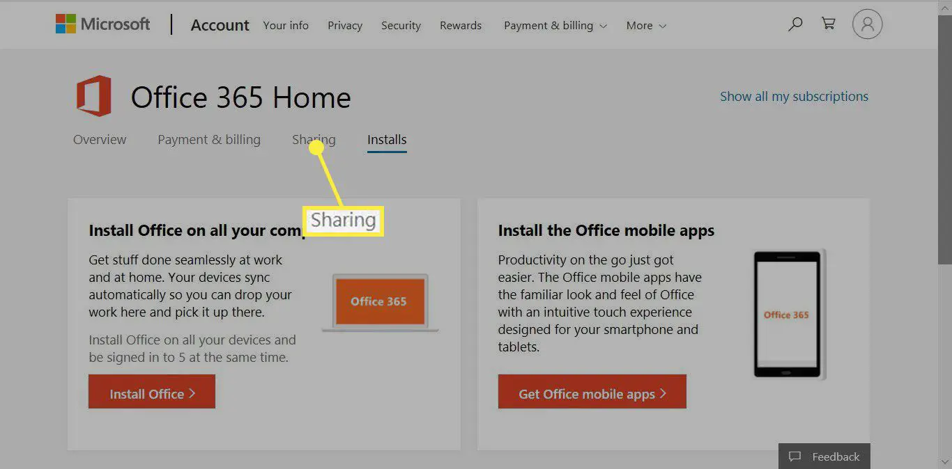 A guia Compartilhamento no Office 365