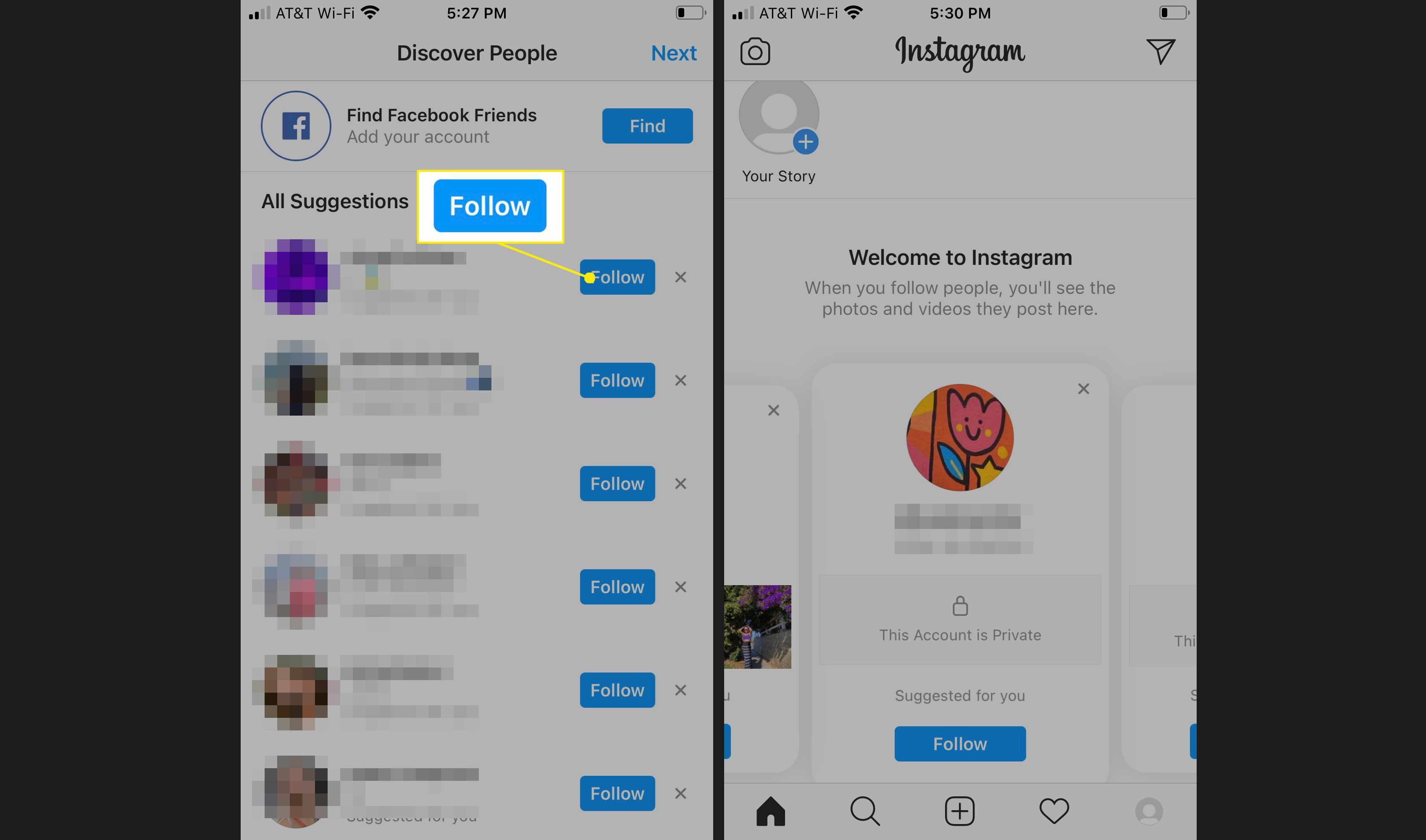 Adicione seguidores à sua conta do Instagram como parte do processo de criação da conta