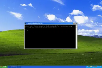Captura de tela do comando net send em um prompt de comando do Windows XP
