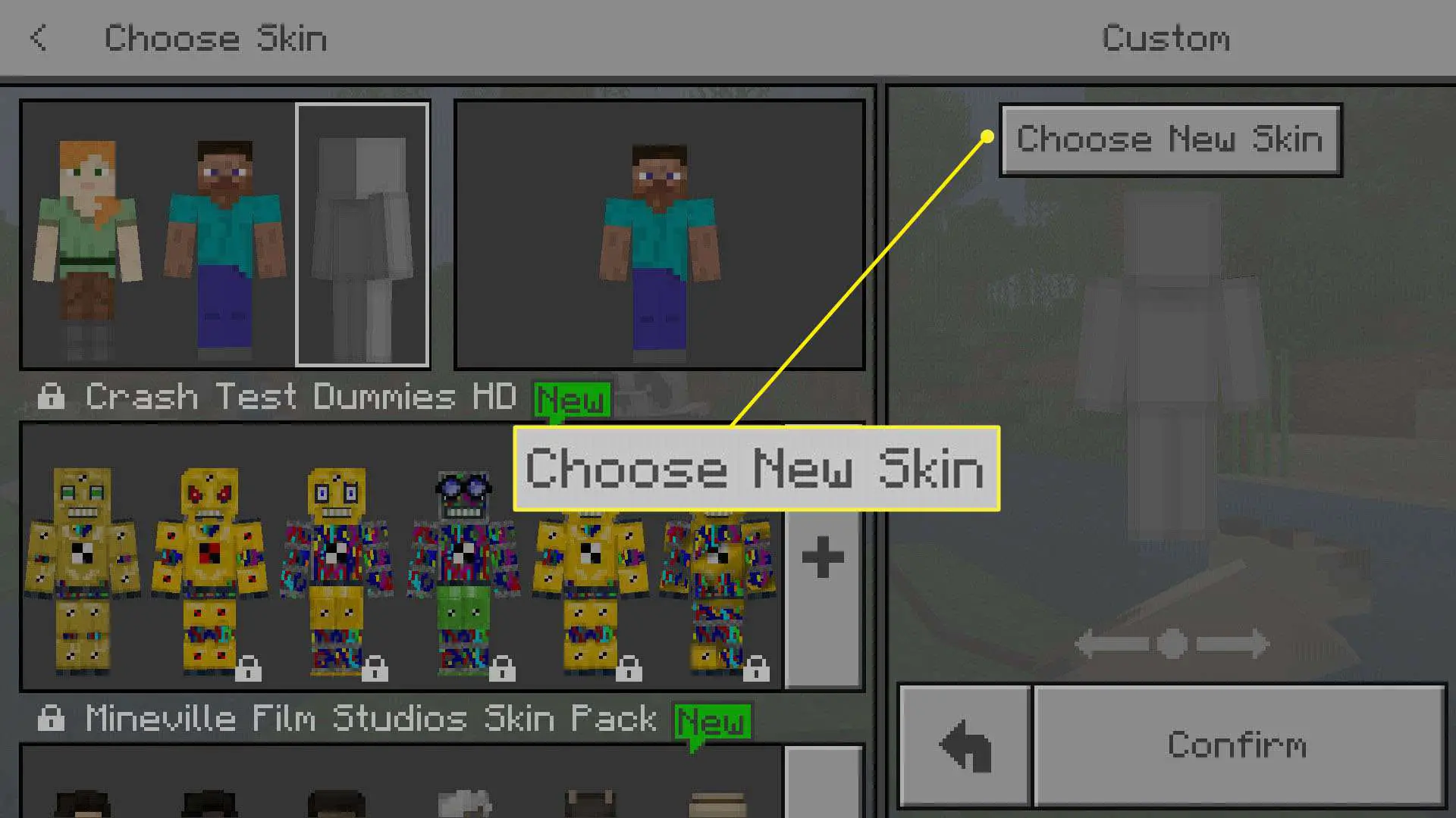 Escolha uma nova skin do Minecraft no celular