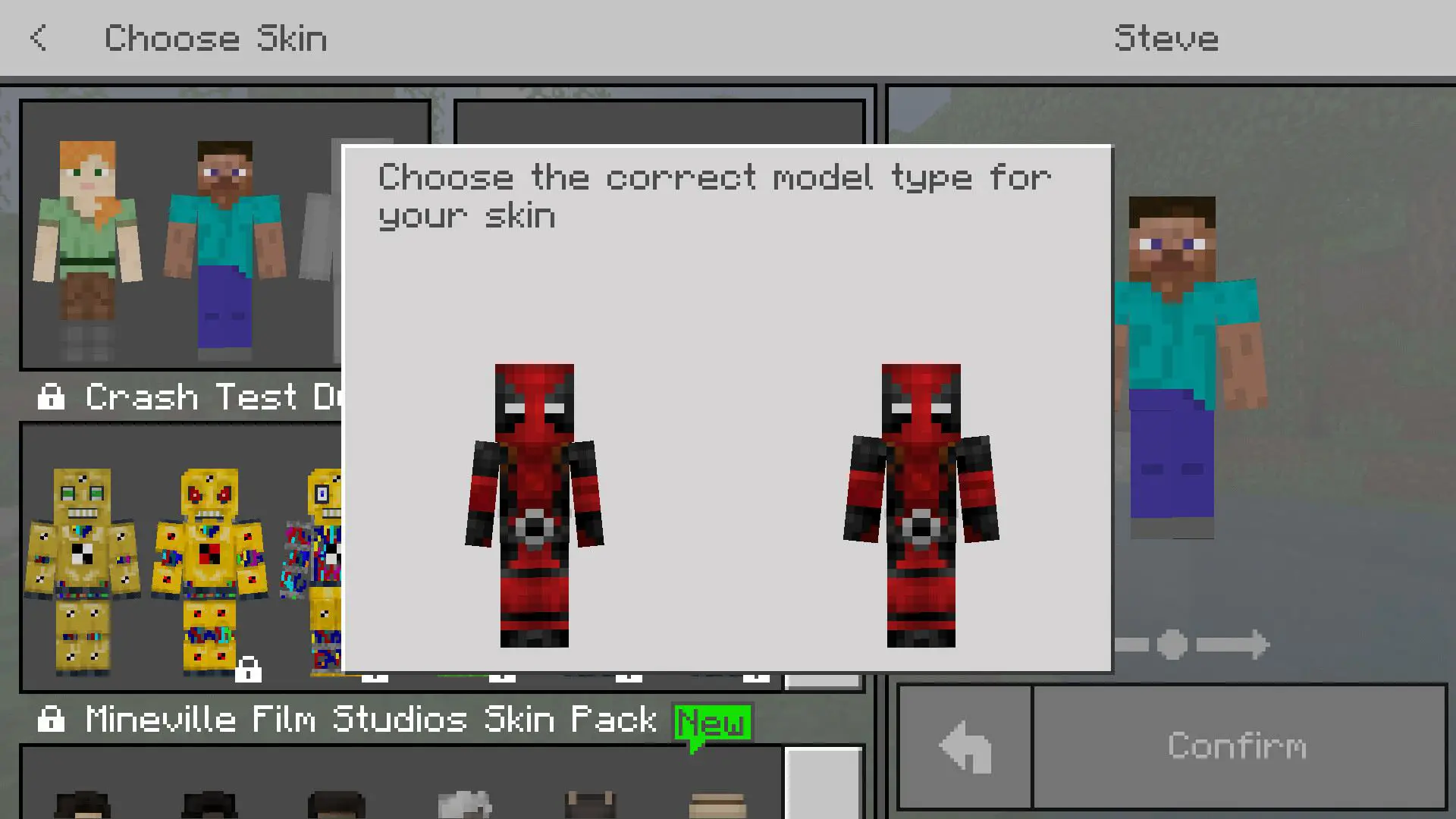 Escolha o modelo do Minecraft no celular