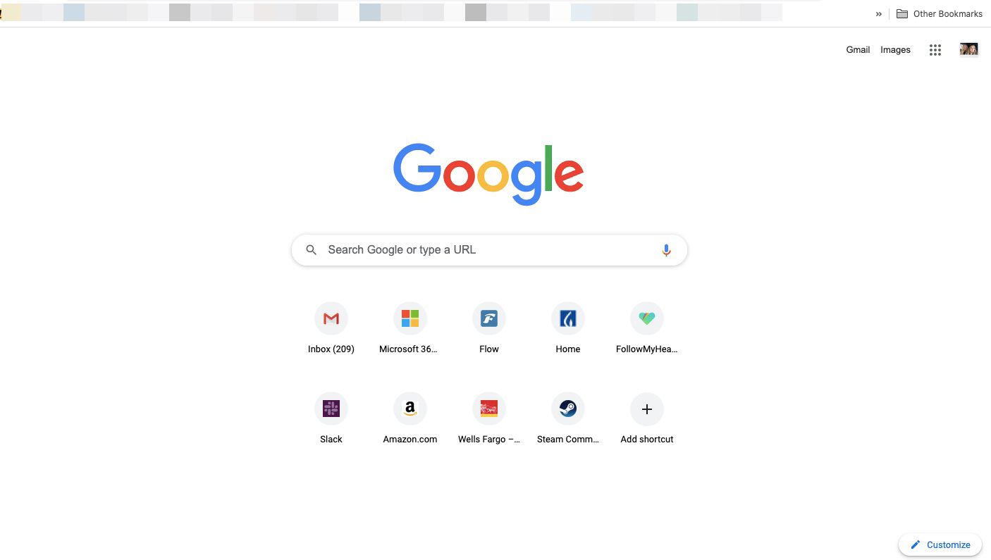 Página padrão da nova guia do Chrome