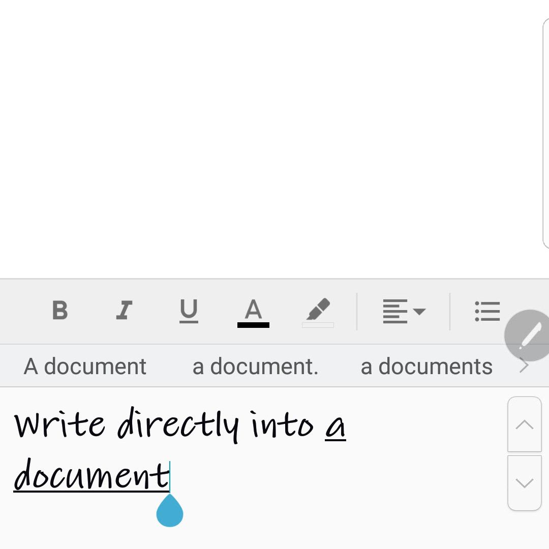 Escreva diretamente em um documento ou aplicativo com sua Samsung S Pen.
