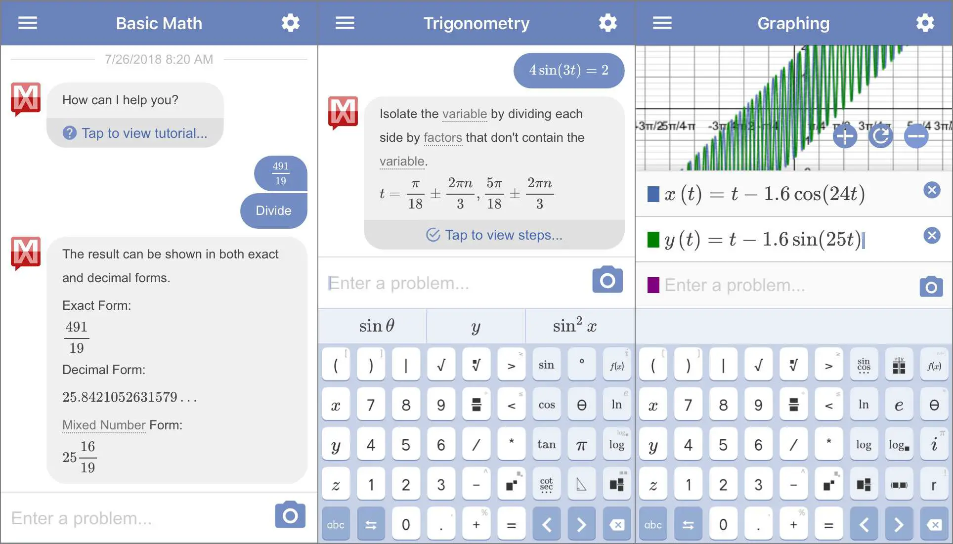 App calculadora Mathway para iPhone