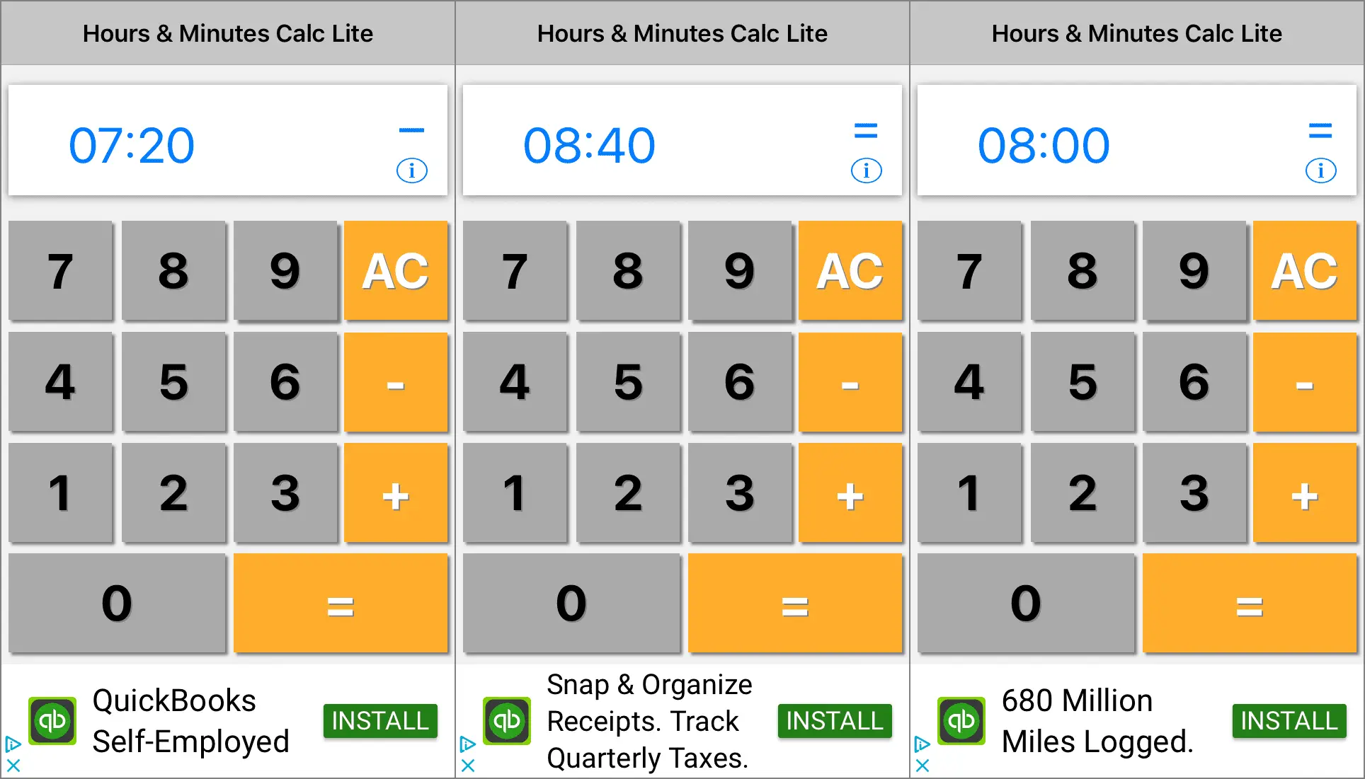 Calculadora de horas e minutos para iPhone app calculadora