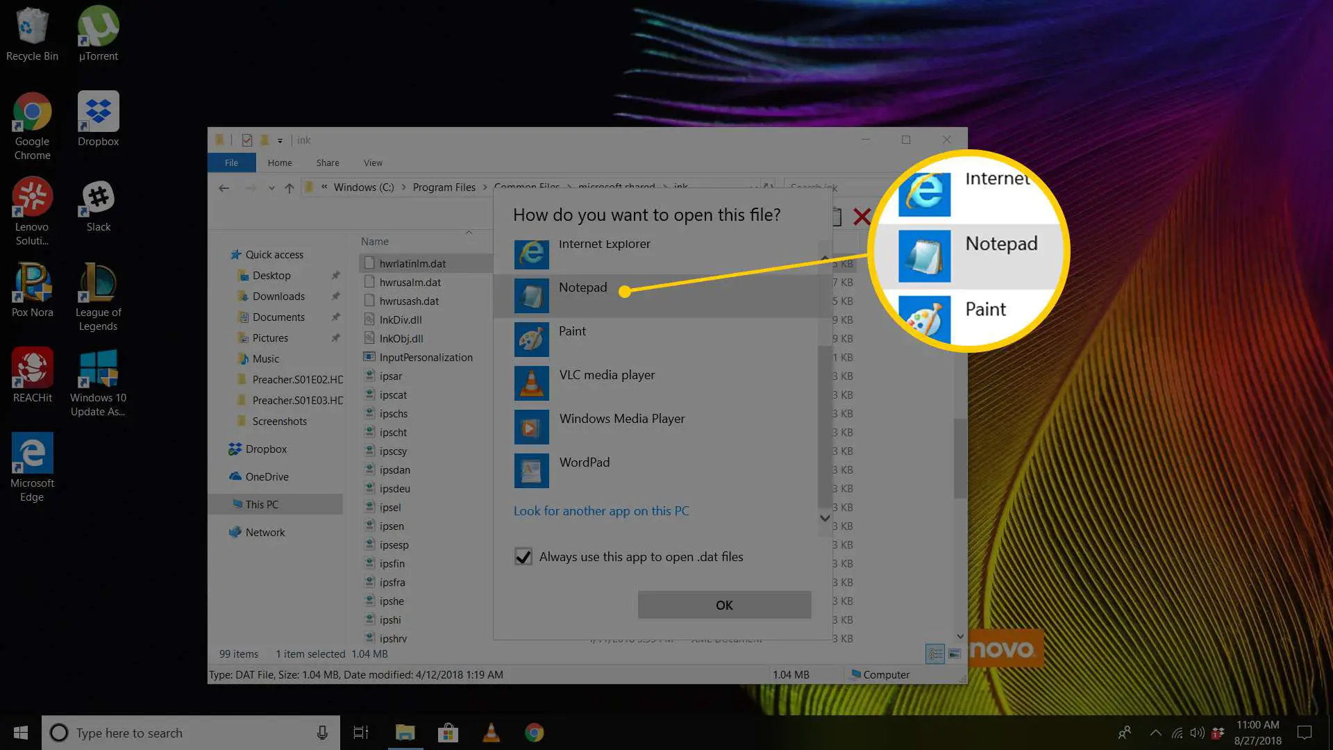 Captura de tela da janela do Windows 10 mostrando o editor de texto do Bloco de notas.