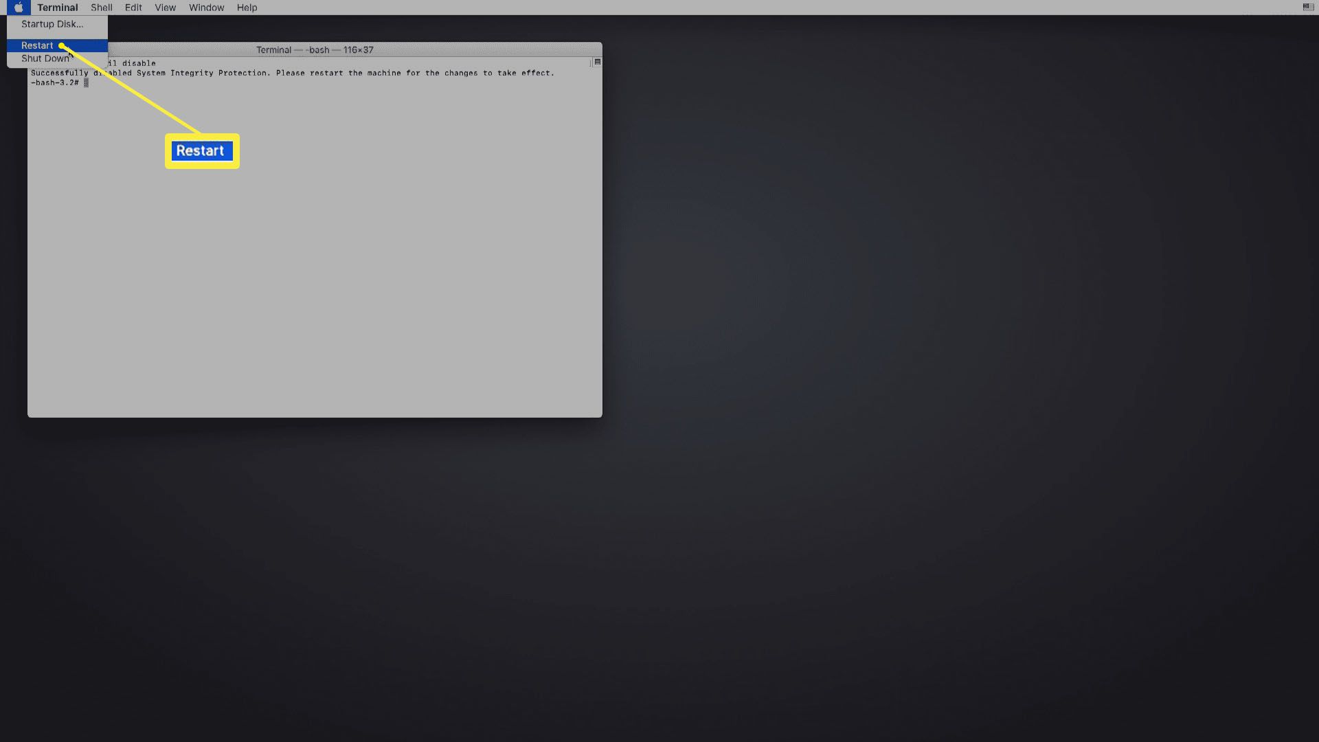 Uma captura de tela da reinicialização do macOS Recovery.
