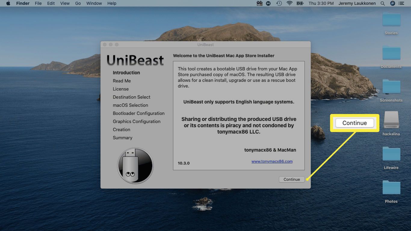 Uma captura de tela do UniBeast.