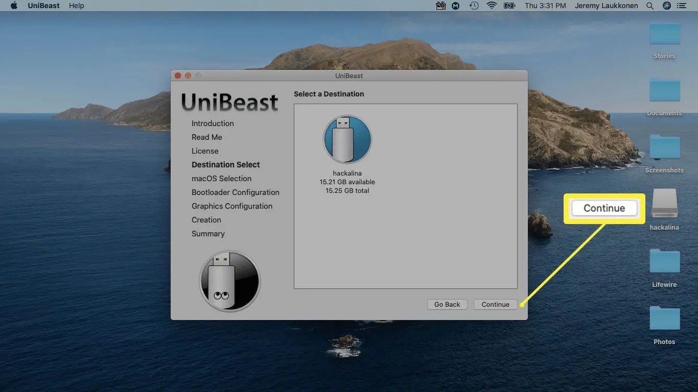 Uma captura de tela do UniBeast.