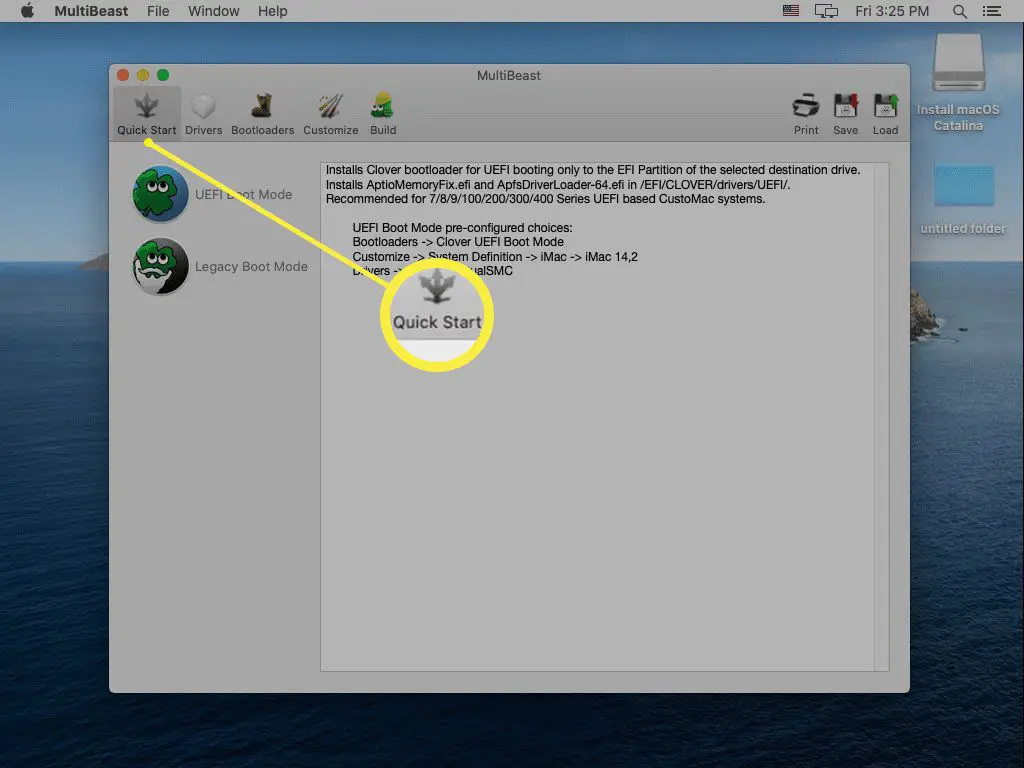 Uma captura de tela do MultiBeast em um hackintosh.