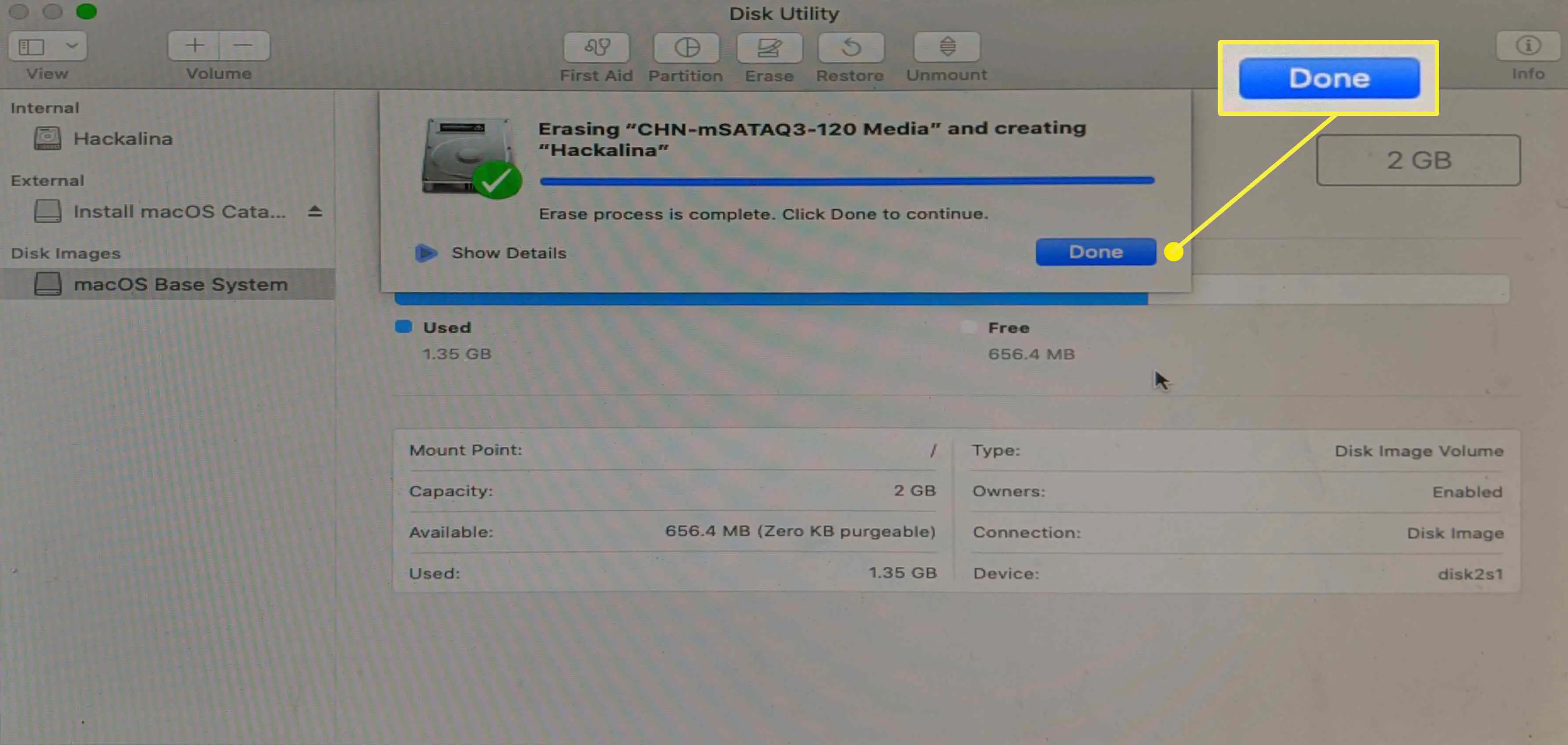 Uma captura de tela do utilitário de disco do instalador do macOS.