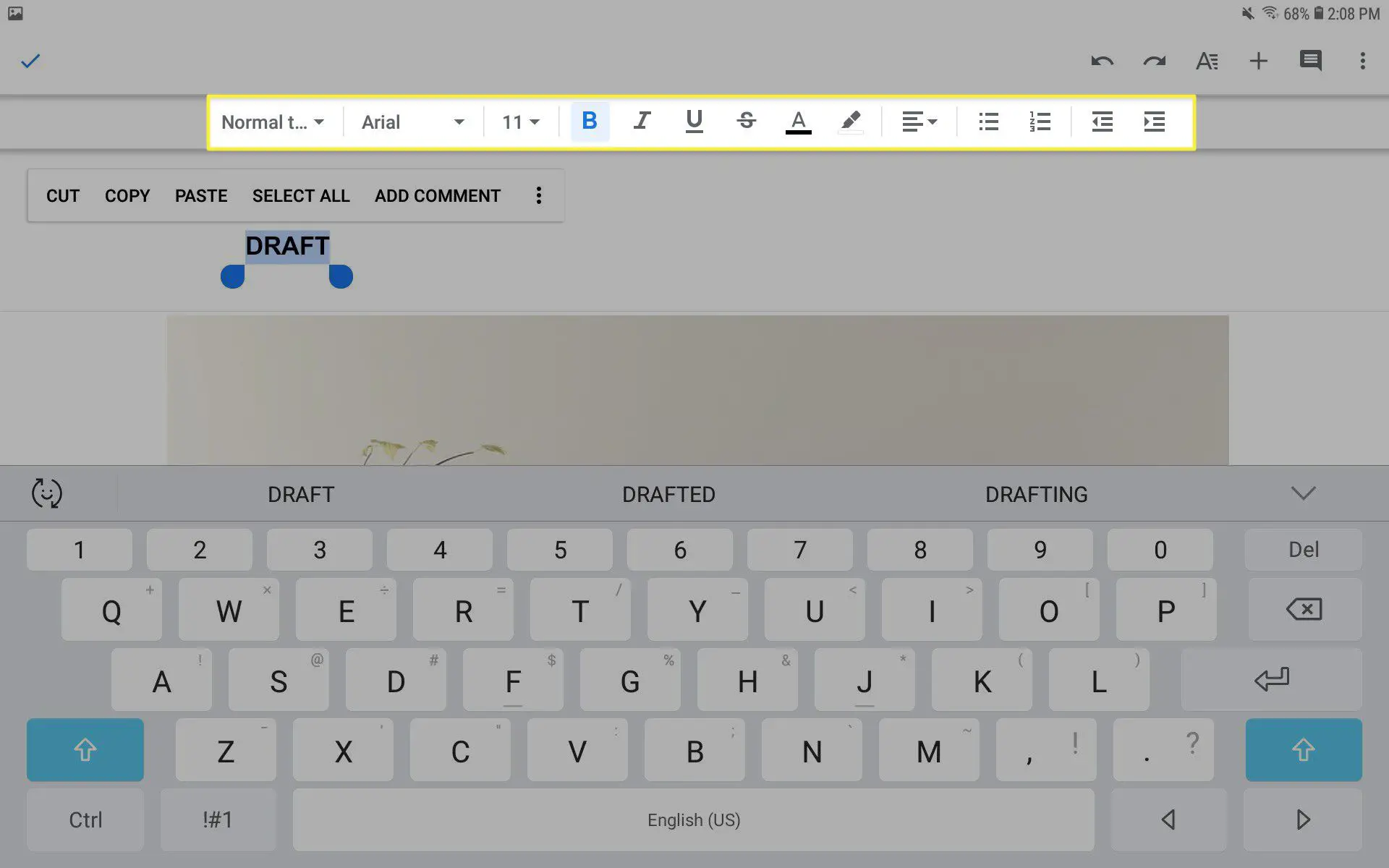 Formatar o texto do cabeçalho no aplicativo Google Docs para dispositivos móveis